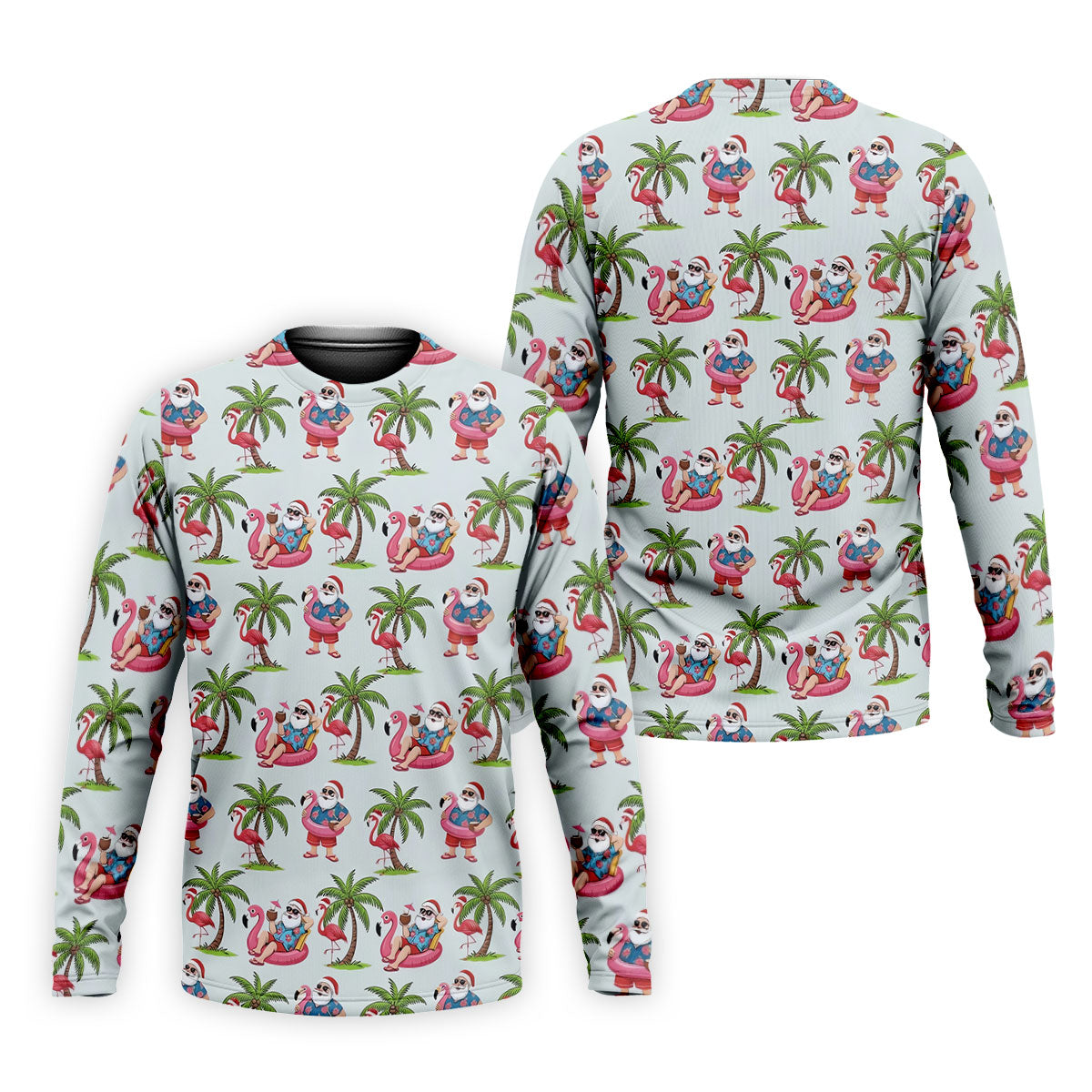 Tropical Santa Flamingo Beach Golf Polo, Christmas Golf Shirt, Golf Apparel For Men