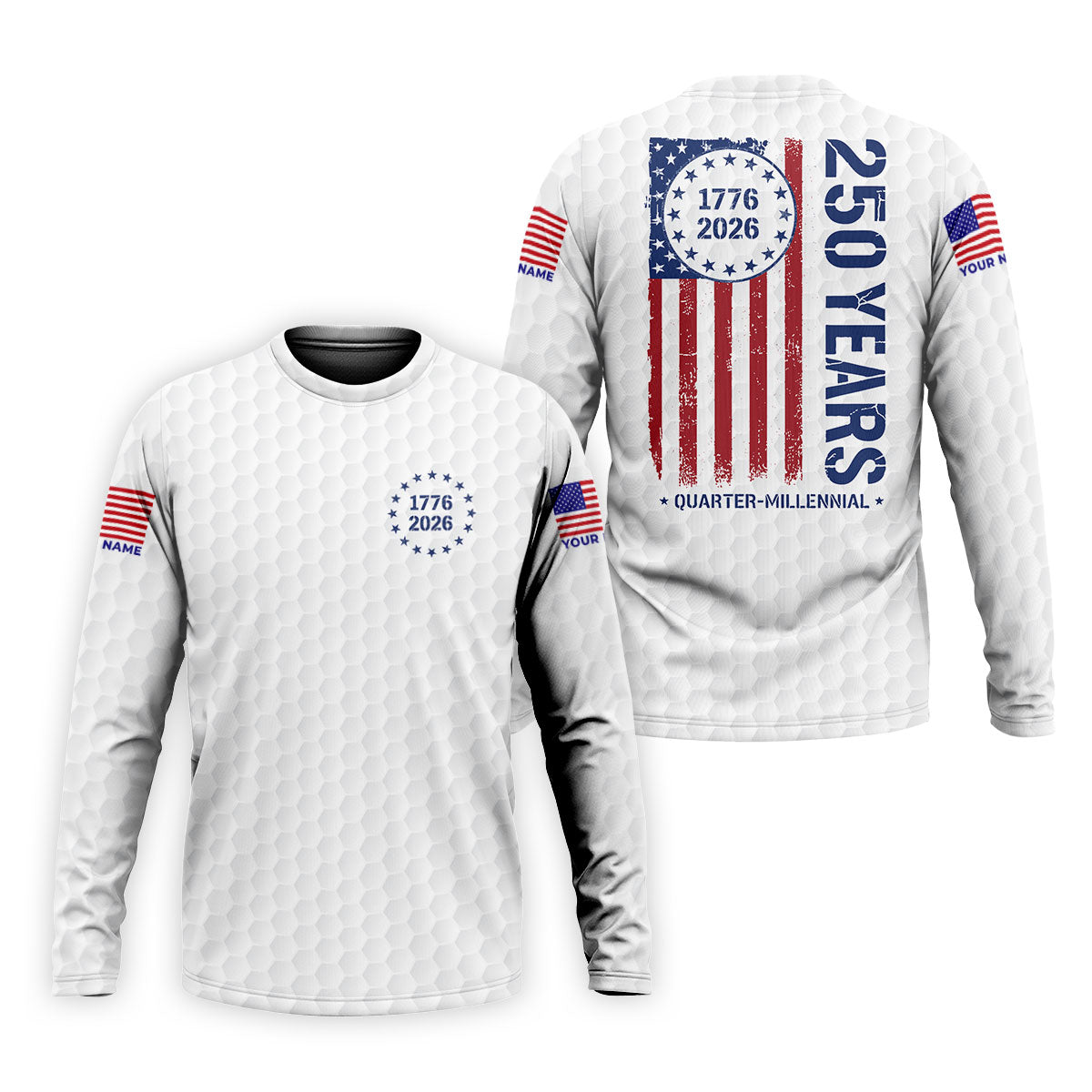 250 Years Quarter Millennnial Golf Ball Pattern White Patriotic Golf Shirt, 4th Of July Golf Shirts For Men