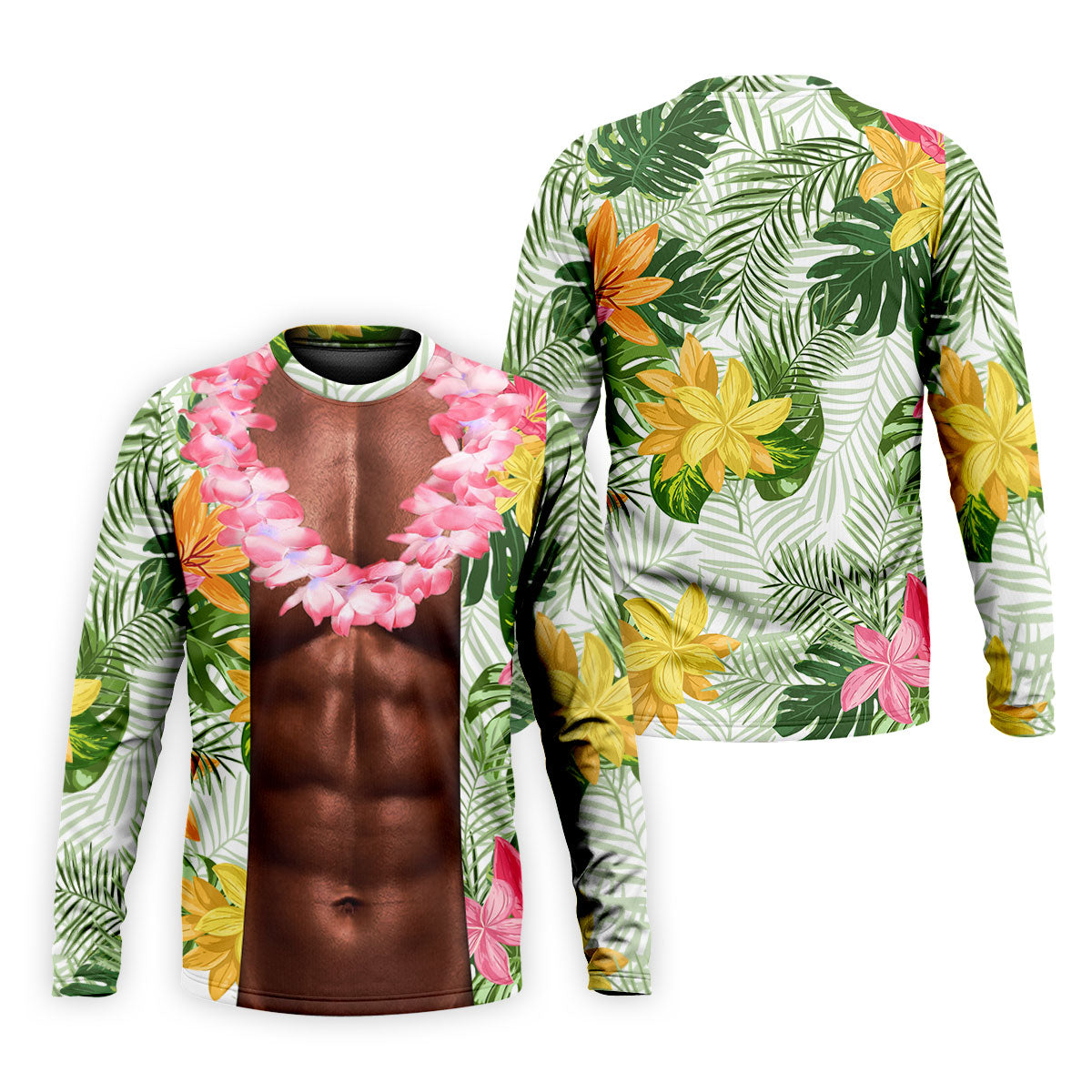 Tan Skin Tropical Muscle Chest Hawaiian Golf Polo Shirt, Golf Apparel For Men, Printed Golf Shirts