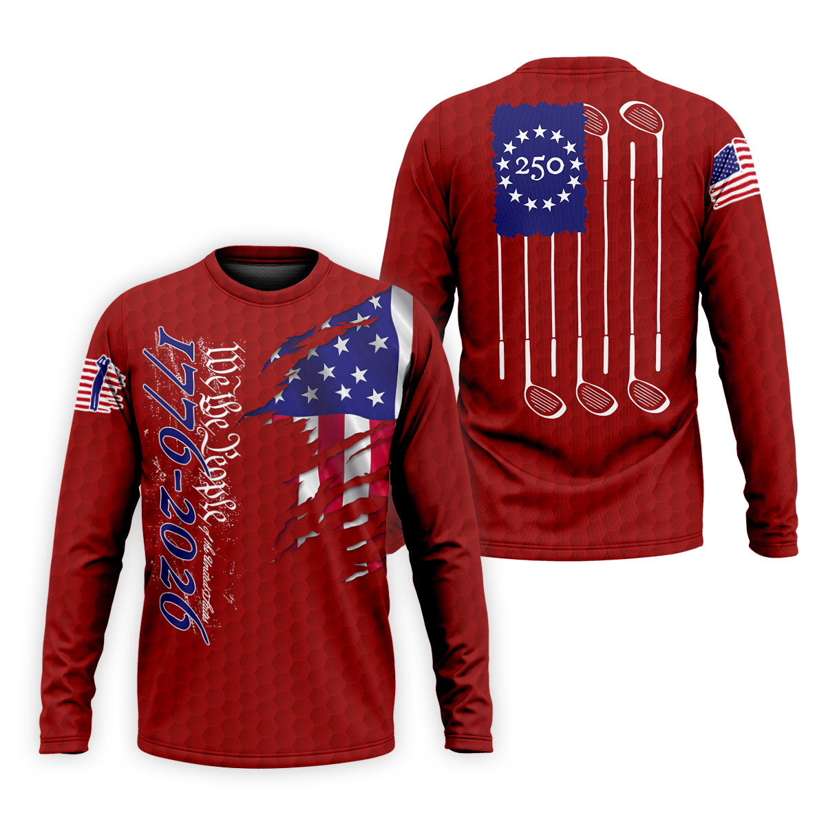 We The People Distressed American Flag Red Golf Shirt, 4th Of July Golf Shirts For Men
