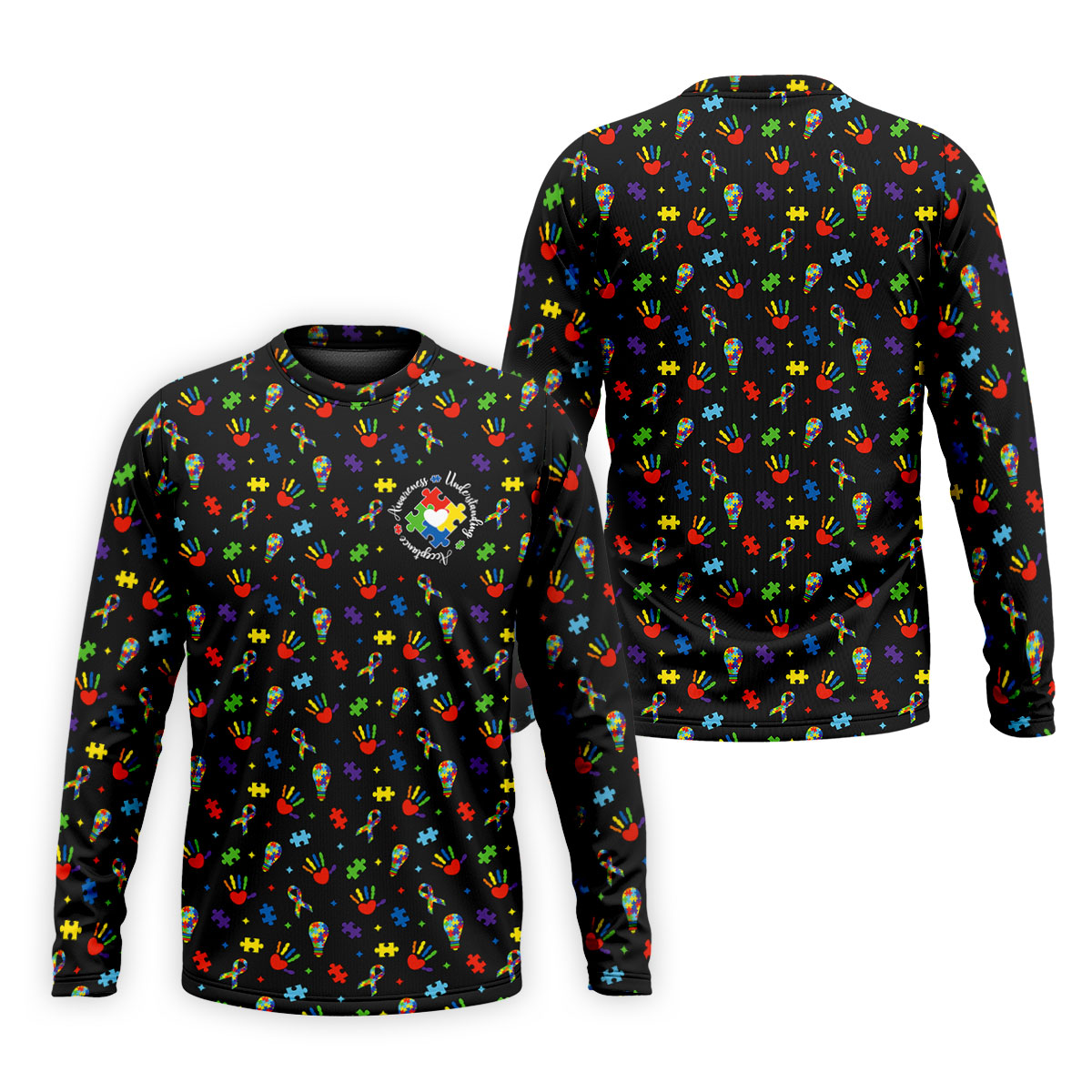 Awareness Understanding Acceptance Autism Ribbon Black Golf Shirt, Autism Awareness Colors Golf Shirts For Men