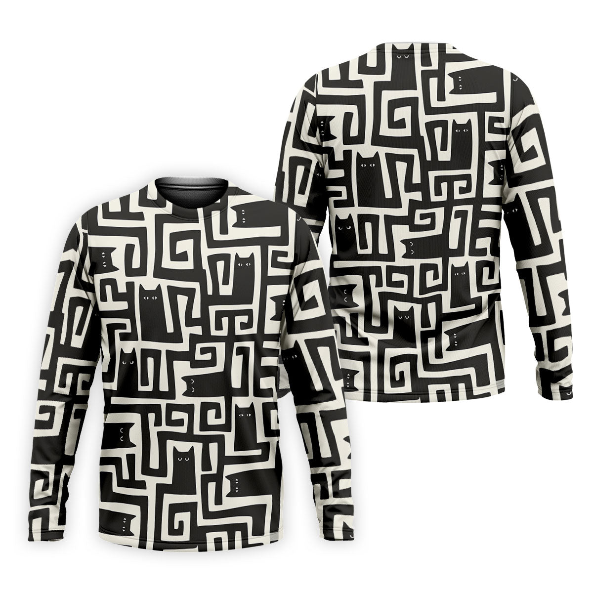 Minimalist Black Cat Maze Pattern Golf Polo Shirt, Men's Golf Shirt, Printed Golf Shirts