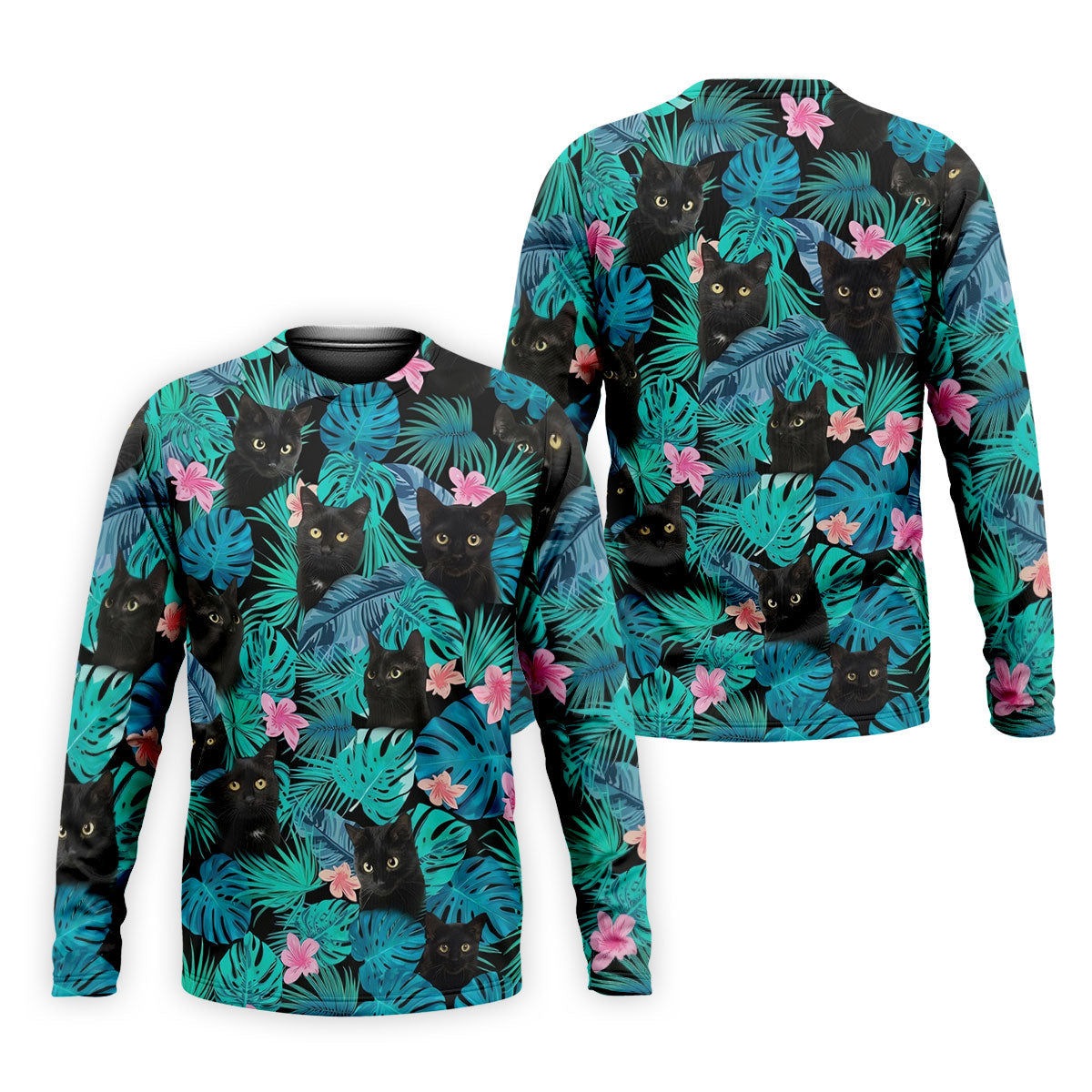 Black Cat Tropical Monstera Hawaiian Golf Polo Shirt, Hawaiian Golf Shirt, Golf Shirts For Men