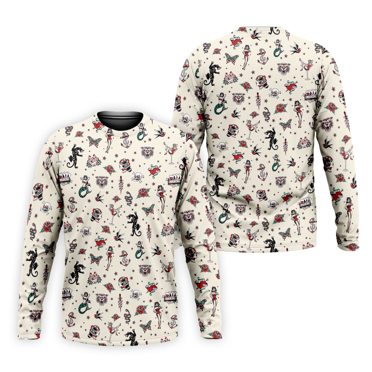 Old School Tattoo Flash Pattern Golf Polo Shirt, Men's Golf Shirt, Printed Golf Shirts