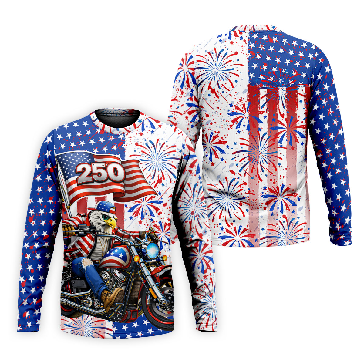 250 Years Eagle Motorcycle American Flag Golf Shirt, Patriotic 4th Of July Golf Shirts For Men