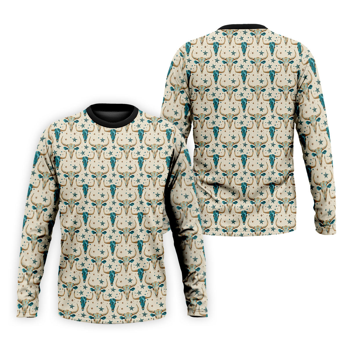 Cow Skulls Turquoise And Beige Western Theme Golf Tops For Men, Polo Shirts For Men, Golf Shirts For Men