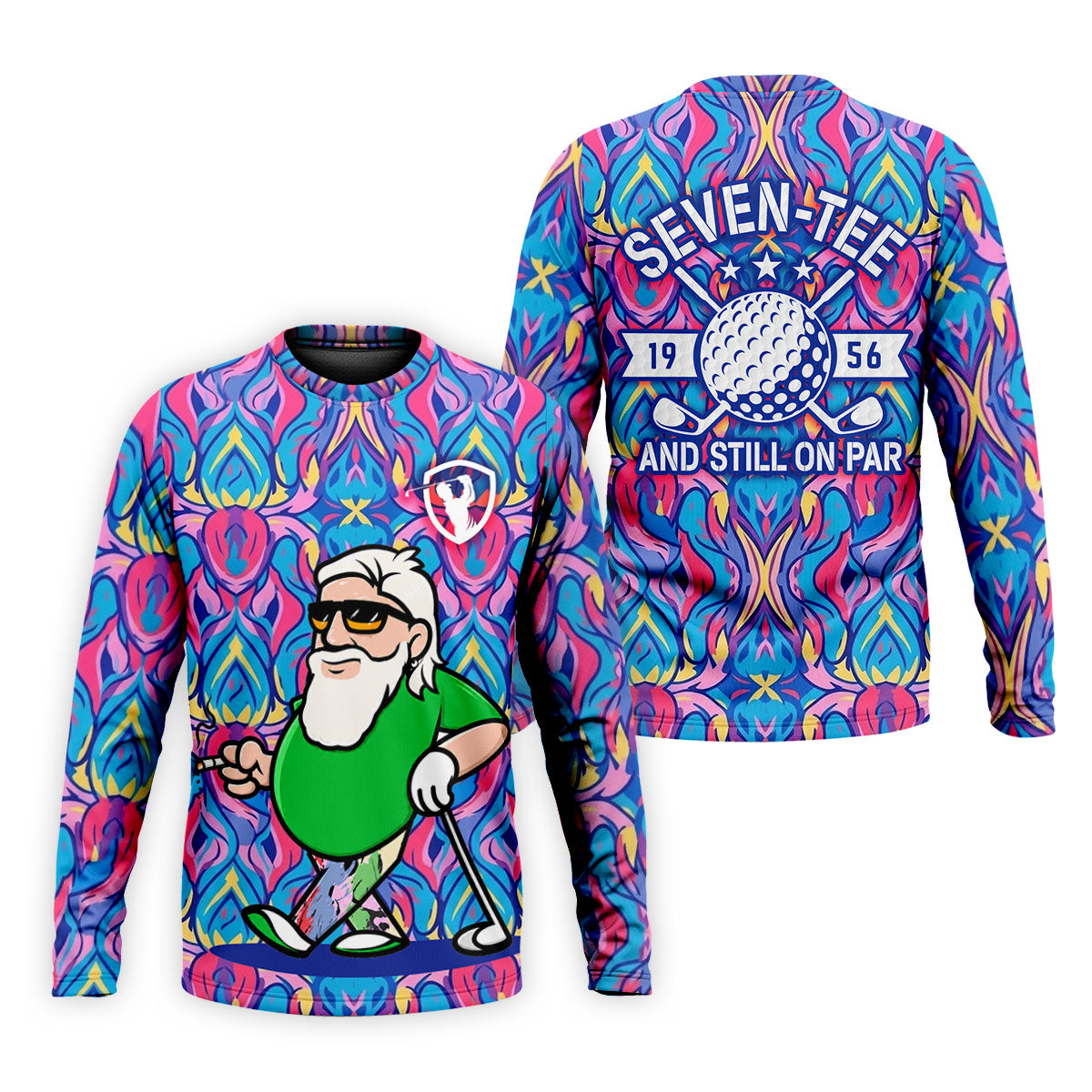Colorful Psychedelic Santa Golfer Print Men's Golf Shirt, Mens Golf Apparel, Hawaiian Golf Shirt