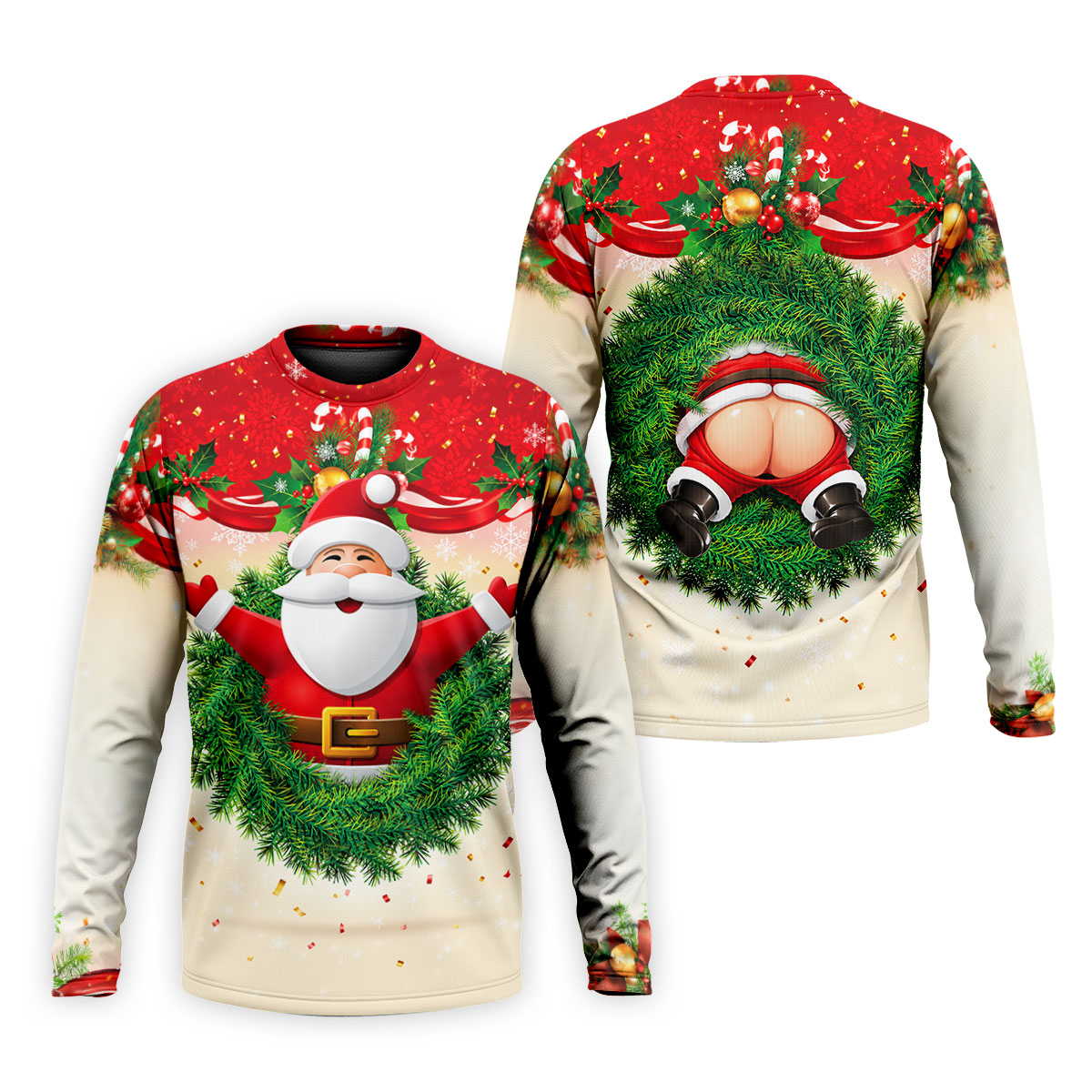 Festive Christmas Santa Wreath Golf Polo Shirt, Mens Golf Polo, Golf Shirts For Men