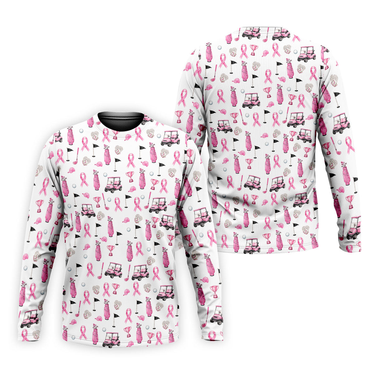 Pink Golf Cart Ribbon Breast Cancer Polo Shirt, Golf Shirts For Men, Mens Golf Apparel