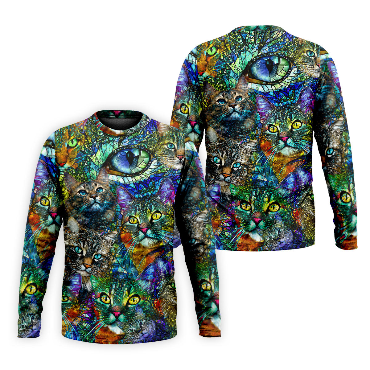 Colorful Stained Glass Cat Art Golf Polo Shirt, Men's Golf Shirt, Golf Polo Shirts For Men