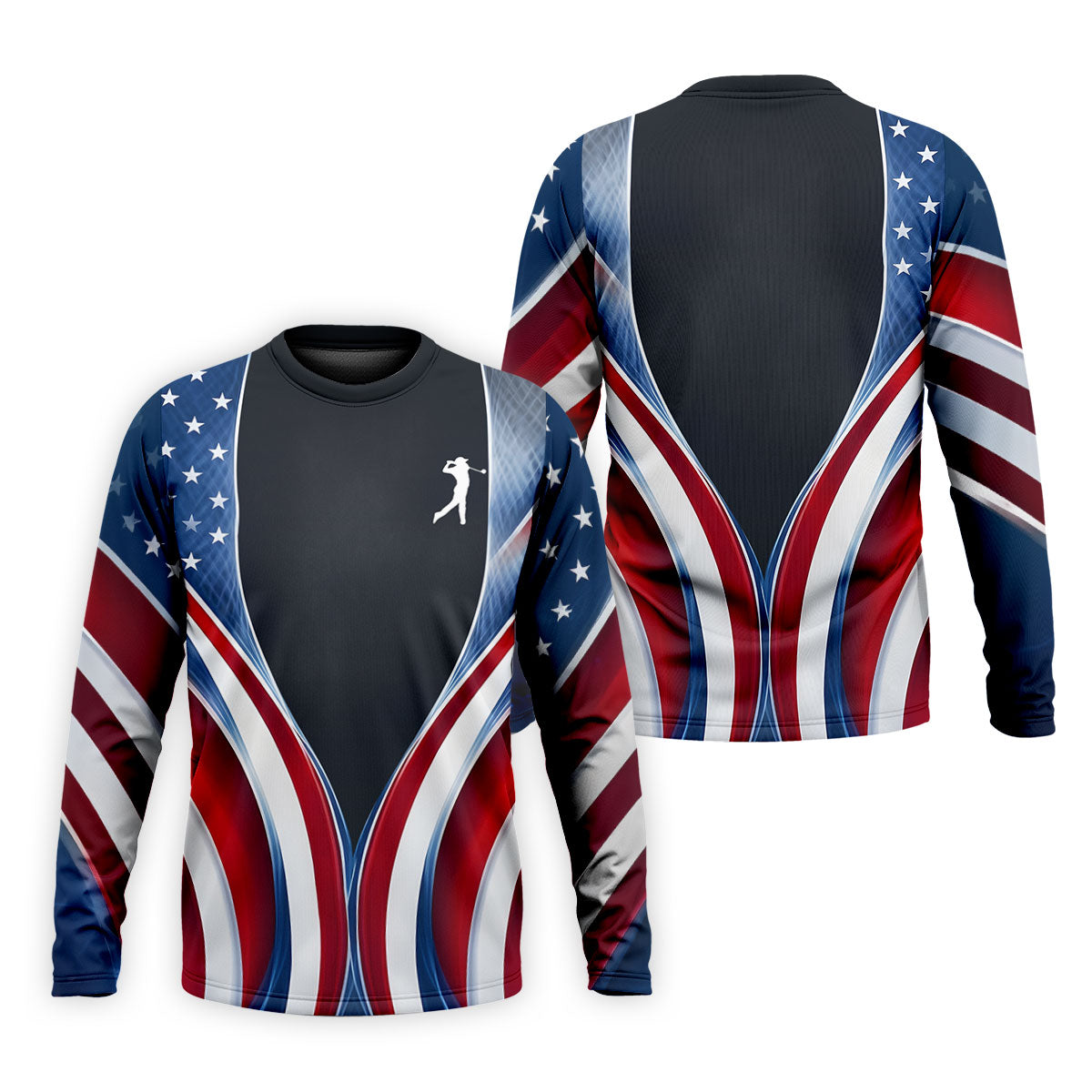 Red White Blue Wavy Stripes Patriotic Golf Shirt, 250 Years 4th Of July Golf Shirts For Men
