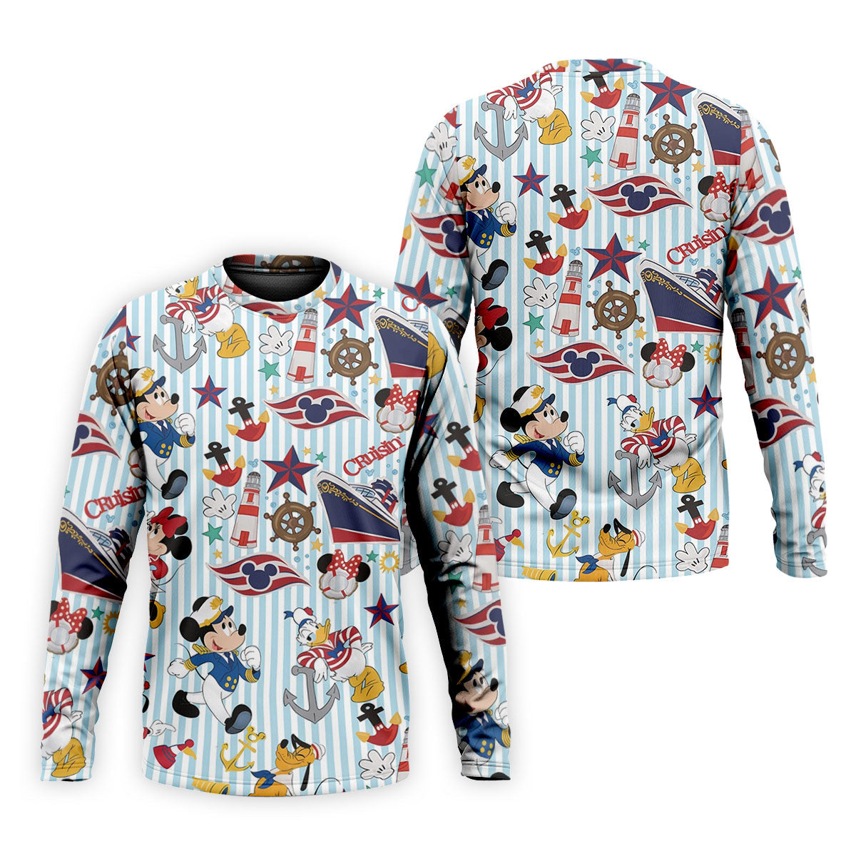 Nautical Cruise Cartoon Pattern Golf Polo Shirt, Golf Shirts For Men, Mens Golf Polo