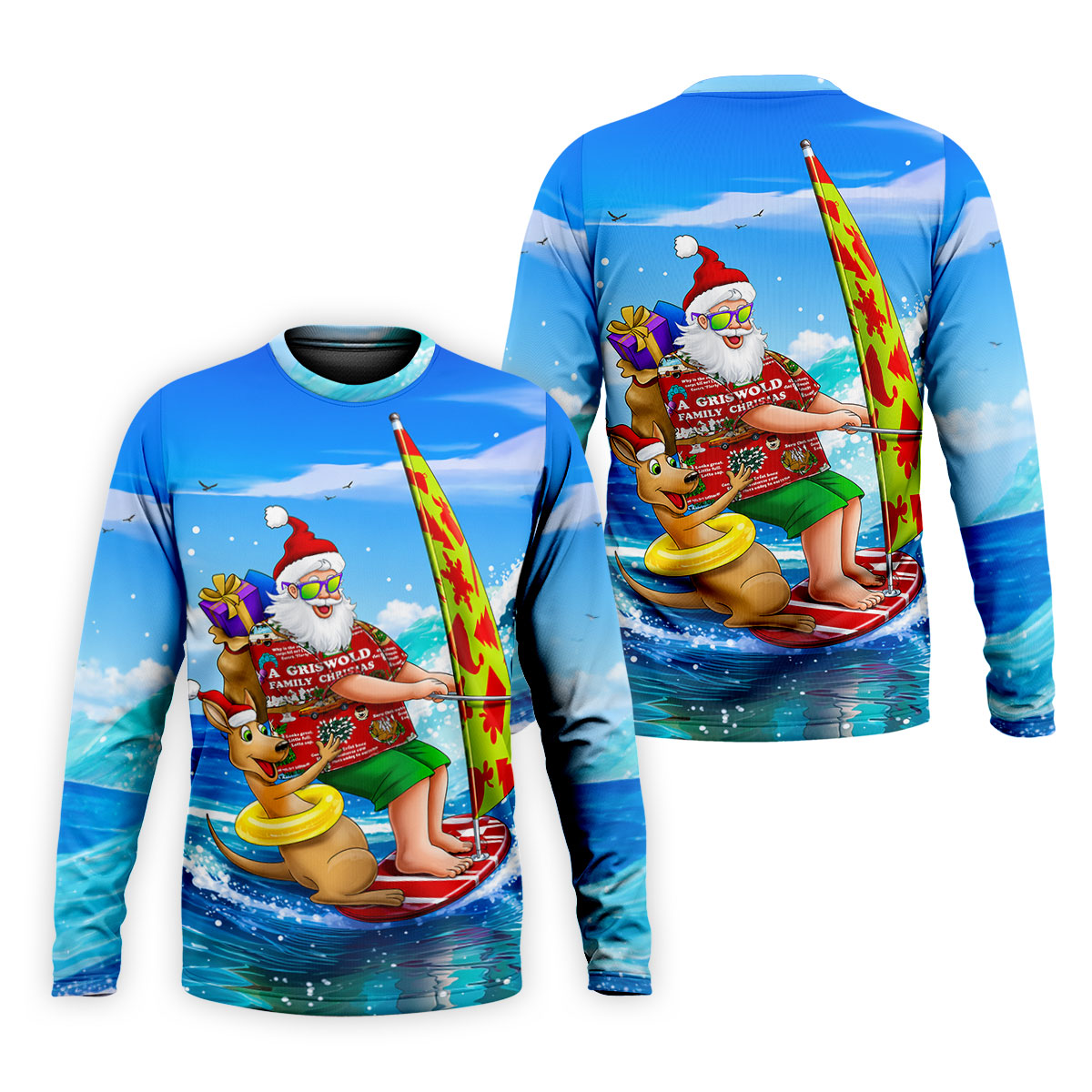 Santa And Reindeer Beach Surfing Christmas Golf Shirt, Men's Golf Shirt, Hawaiian Golf Shirt