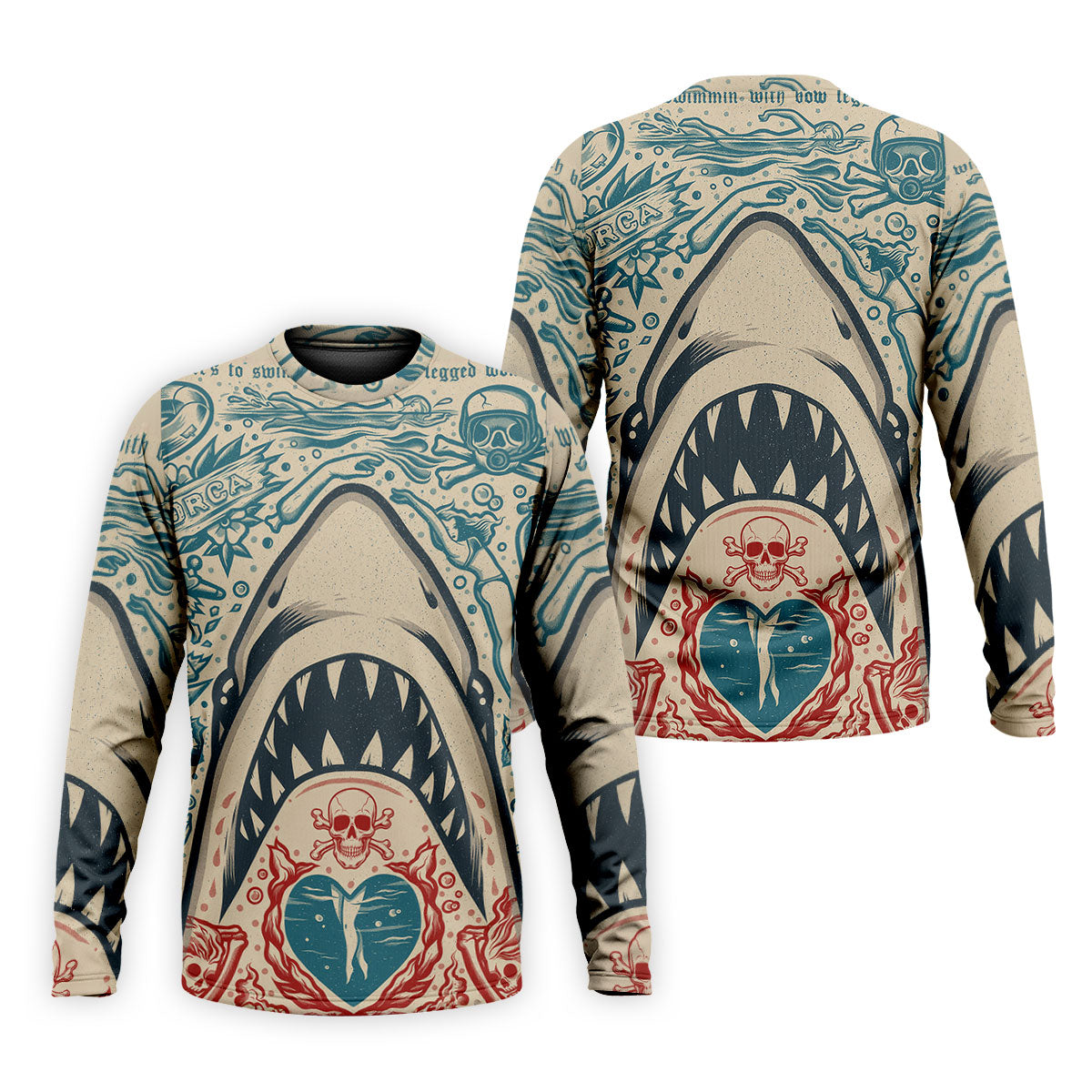 Vintage Shark Jaw Tattoo Art Golf Polo Shirt, Golf Shirts For Men, Printed Golf Shirts