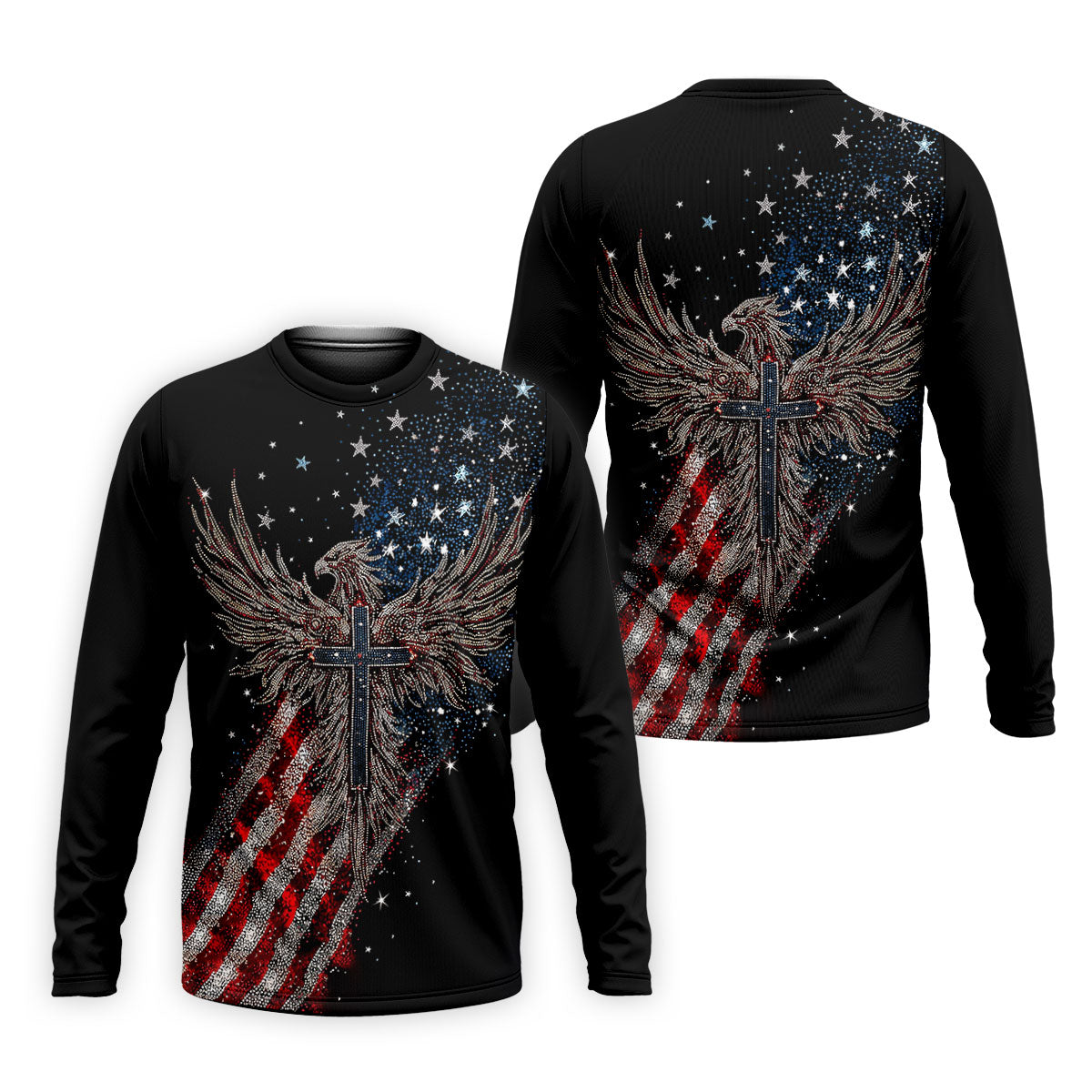 Faith Cross Patriotic Eagle Rhinestones Pattern 4th Of July Golf Shirt, 250 Years Golf Shirts For Men