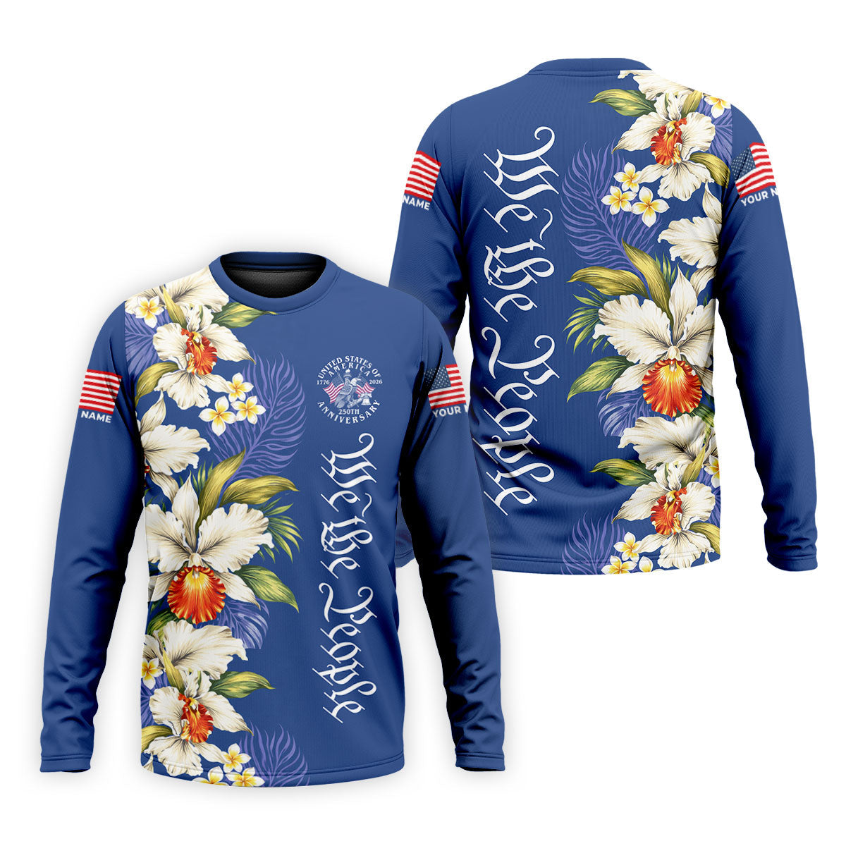 We The People Floral Pattern US Flag Golf Shirt, 250 Years 4th Of July Golf Shirts For Men