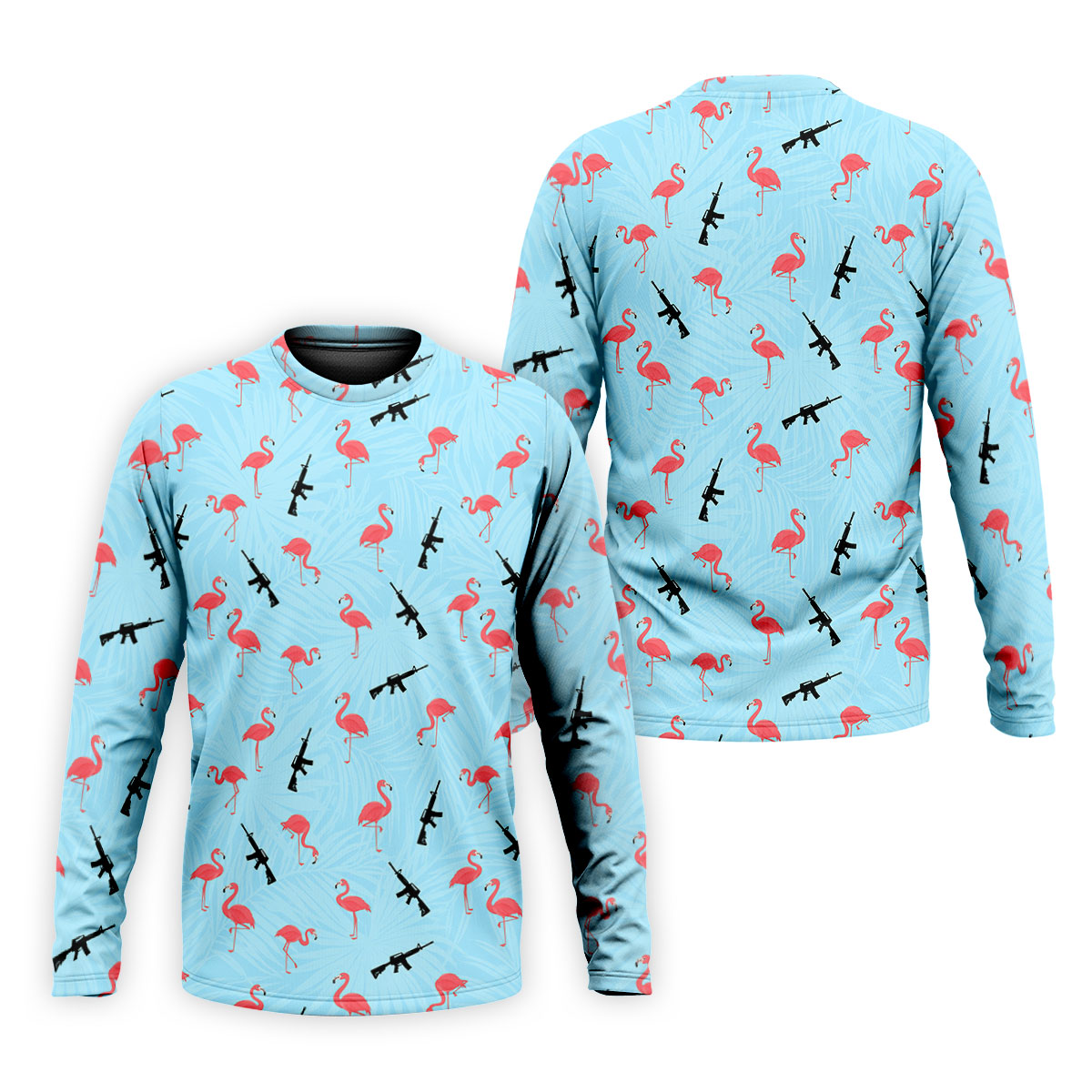Light Blue Flamingo Pattern Golf Polo Shirt, Men's Golf Shirt, Golf Polo Shirts For Men