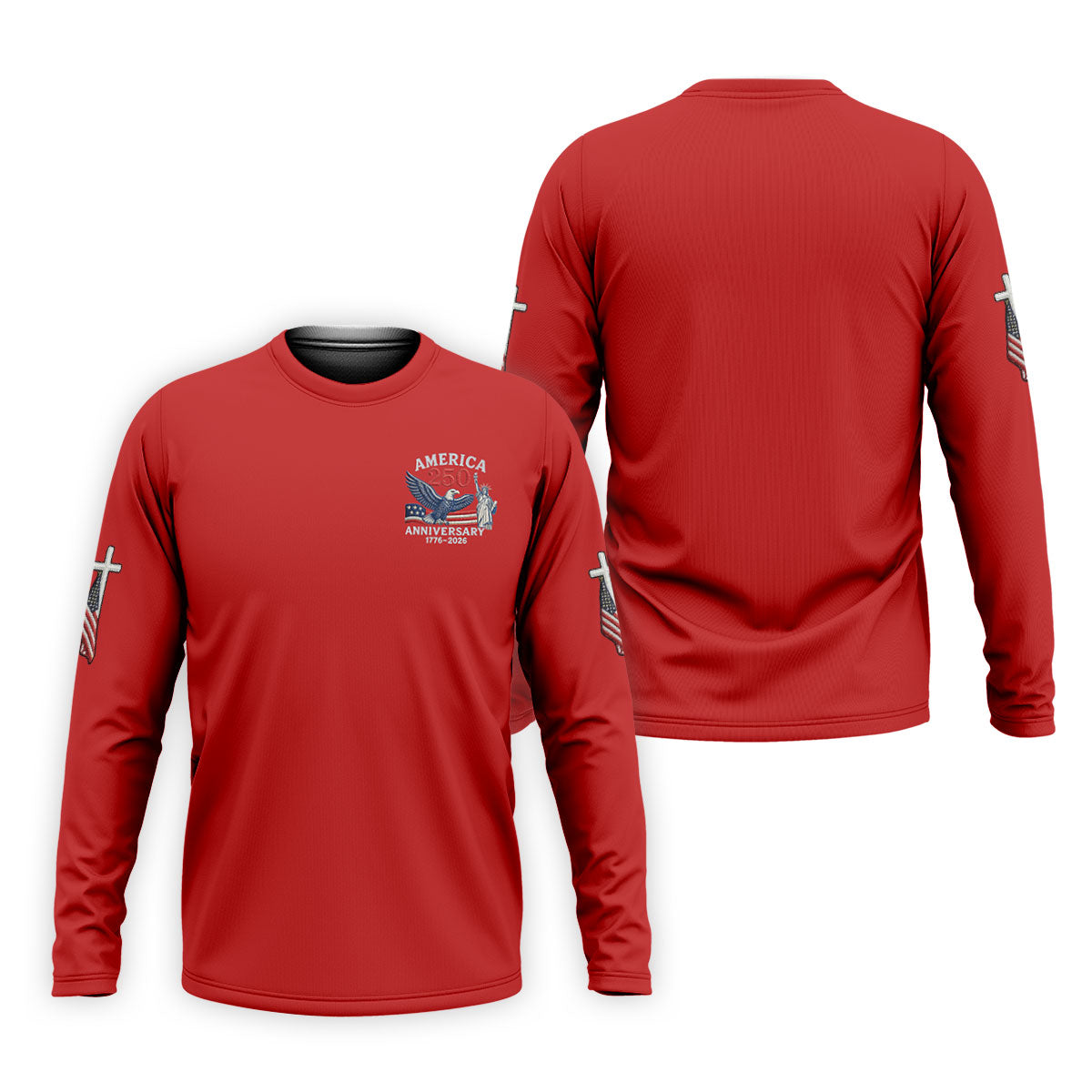 Faith Cross Bald Eagle America 250 Anniversary Red Patriotic Golf Shirt, Golf Shirts For Men