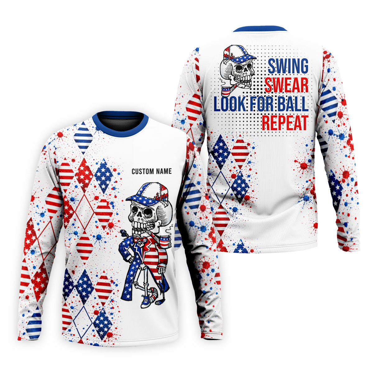Swing Swear Look For Ball Repeat Red White Blue Argyle Golf Shirt, 250 Years Golf Shirts For Men