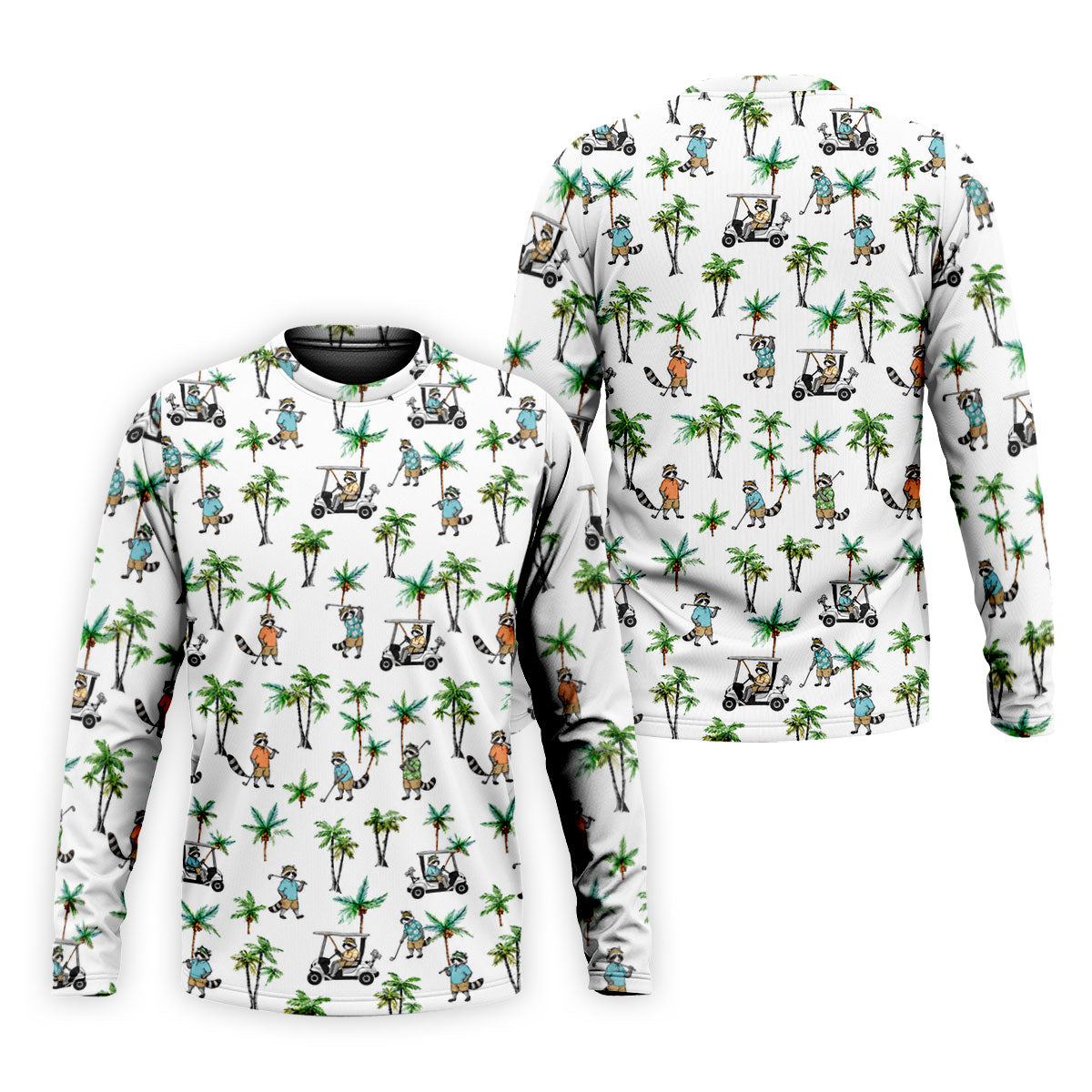 Funny Raccoon Tropical Golf Pattern Polo Shirt, Mens Golf Polo, Printed Golf Shirts