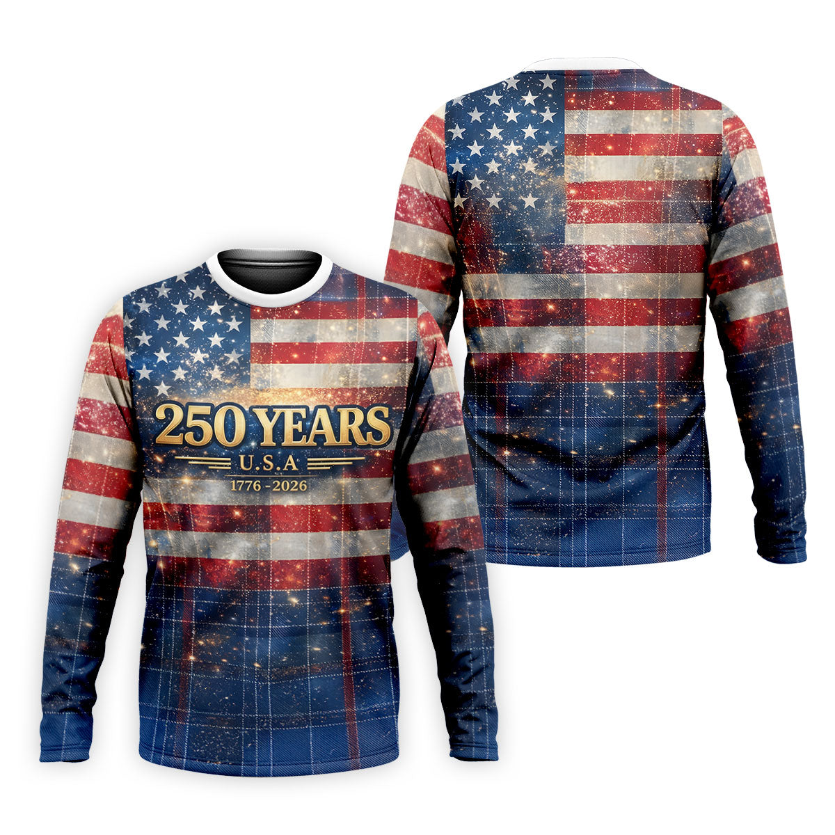 250 Years USA Galaxy Overlay Checkered Patriotic Golf Shirt, 4th Of July Golf Shirts For Men