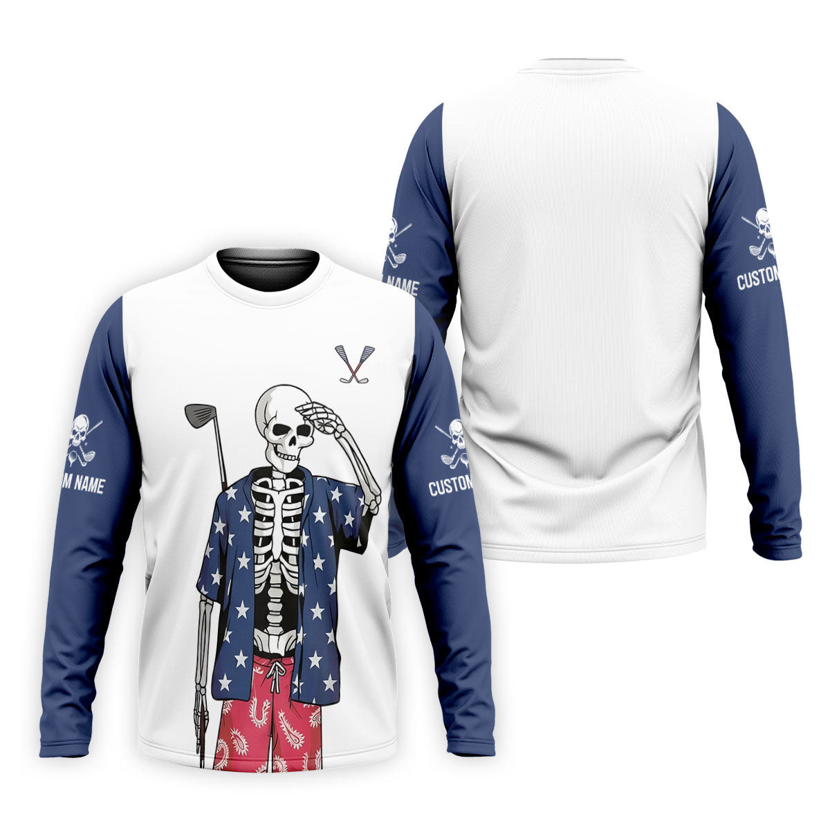 Skeleton Golf White Navy 4th Of July Patriotic Golf Shirt, 250 Years Golf Shirts For Men