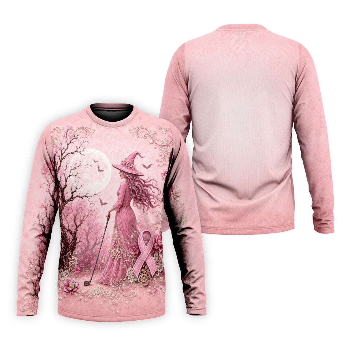 Breast Cancer Awareness Pink Witch Moon Mens Golf Polo, Polo Shirts For Men