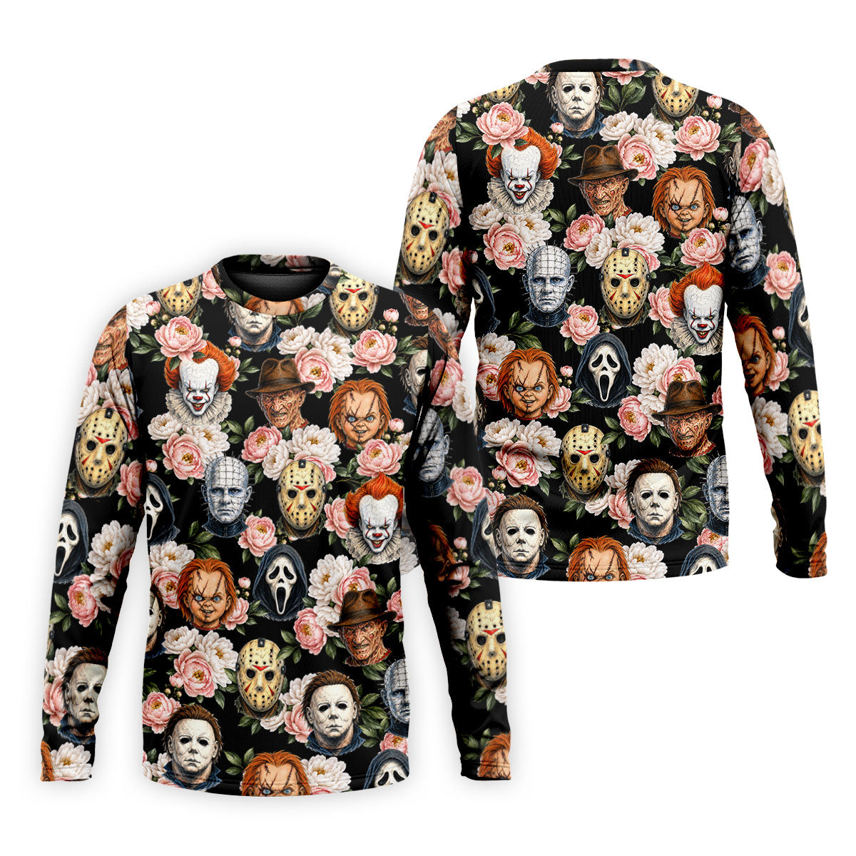 Horror Icons Floral Hawaiian Golf Shirt, Men's Golf Shirt, Printed Golf Shirts
