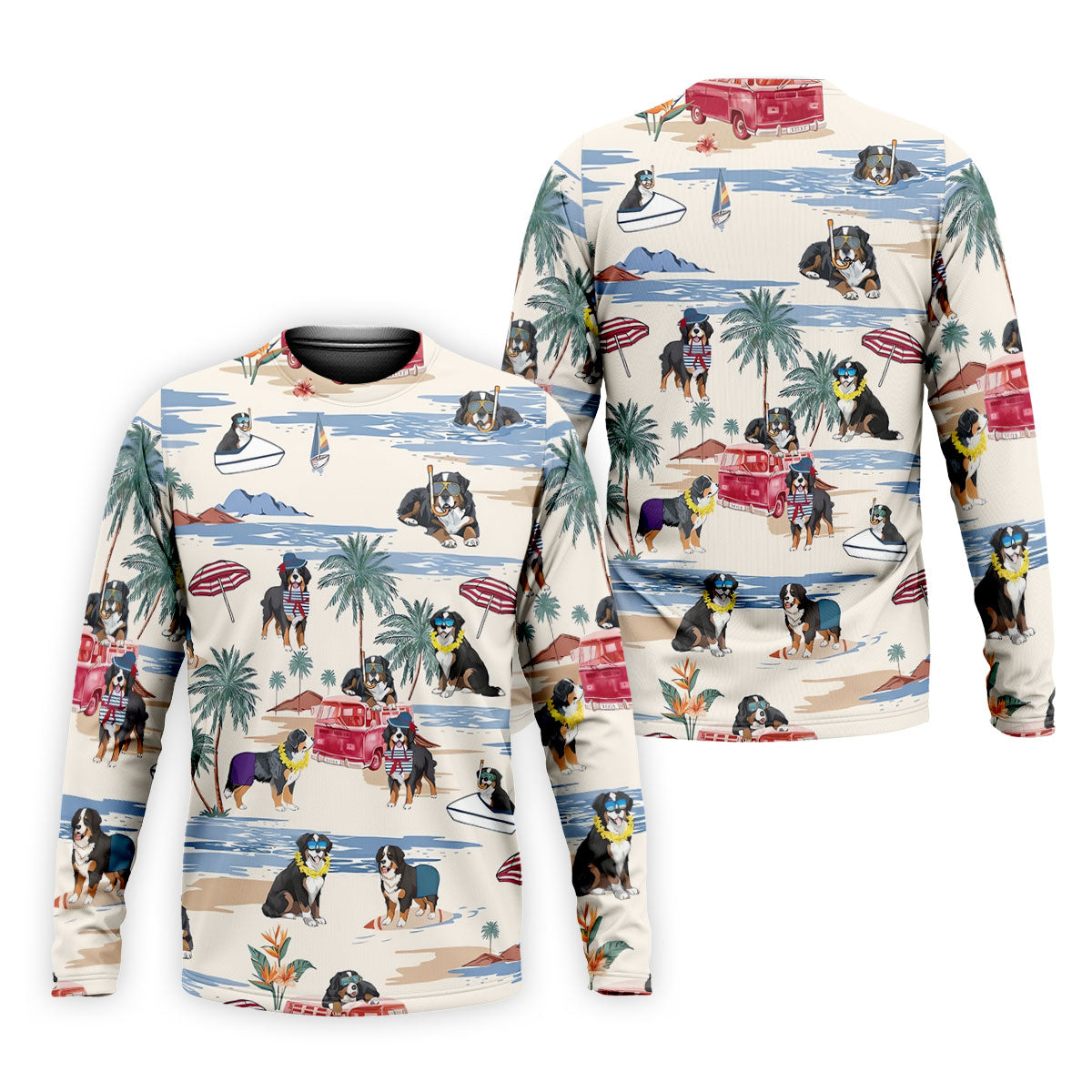 Tropical Bernese Mountain Dog Beach Hawaiian Golf Polo Shirt, Printed Golf Shirts, Golf Apparel For Men