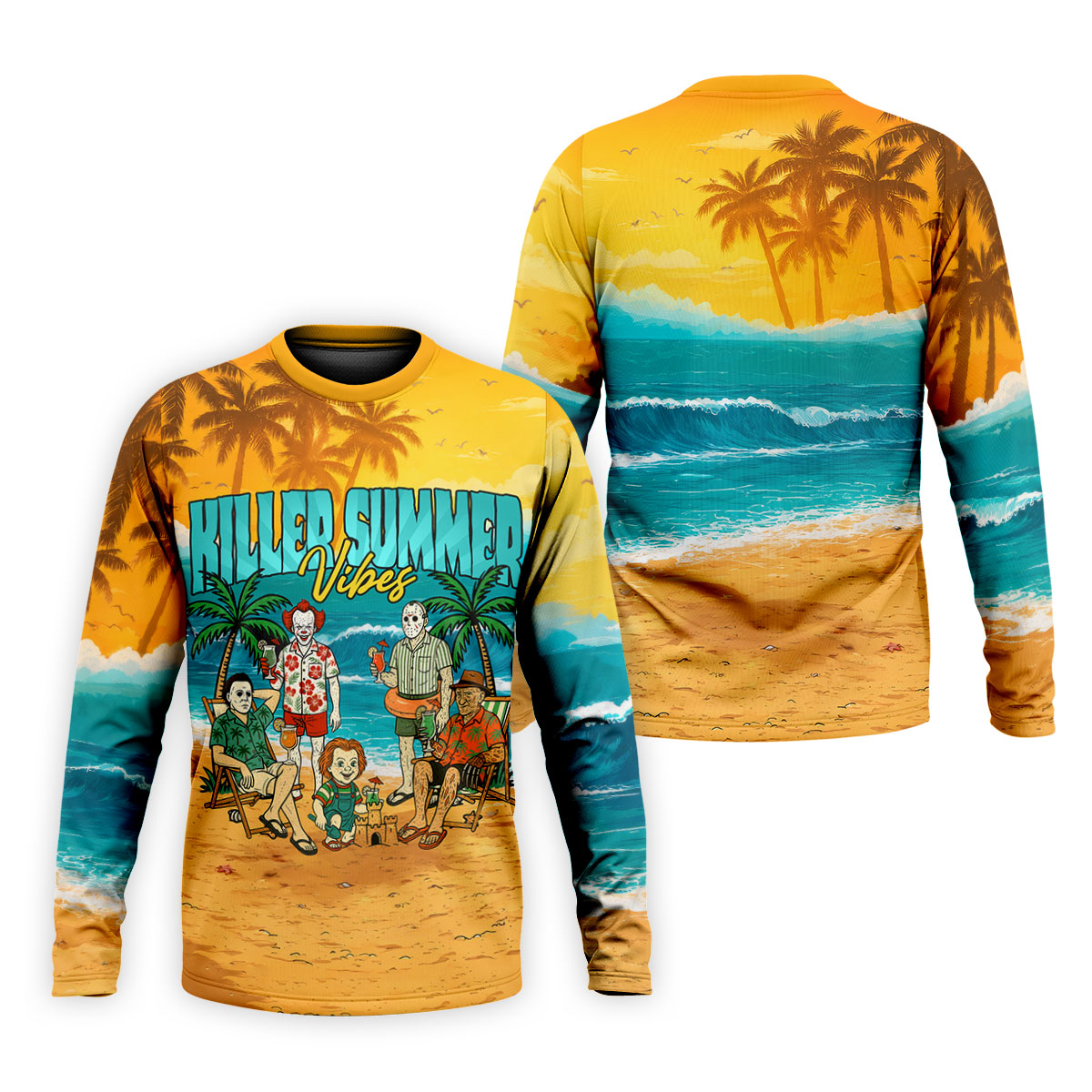 Killer Summer Vibes Horror Beach Party Golf Hawaiian Shirt, Men's Golf Shirt, Mens Golf Polo