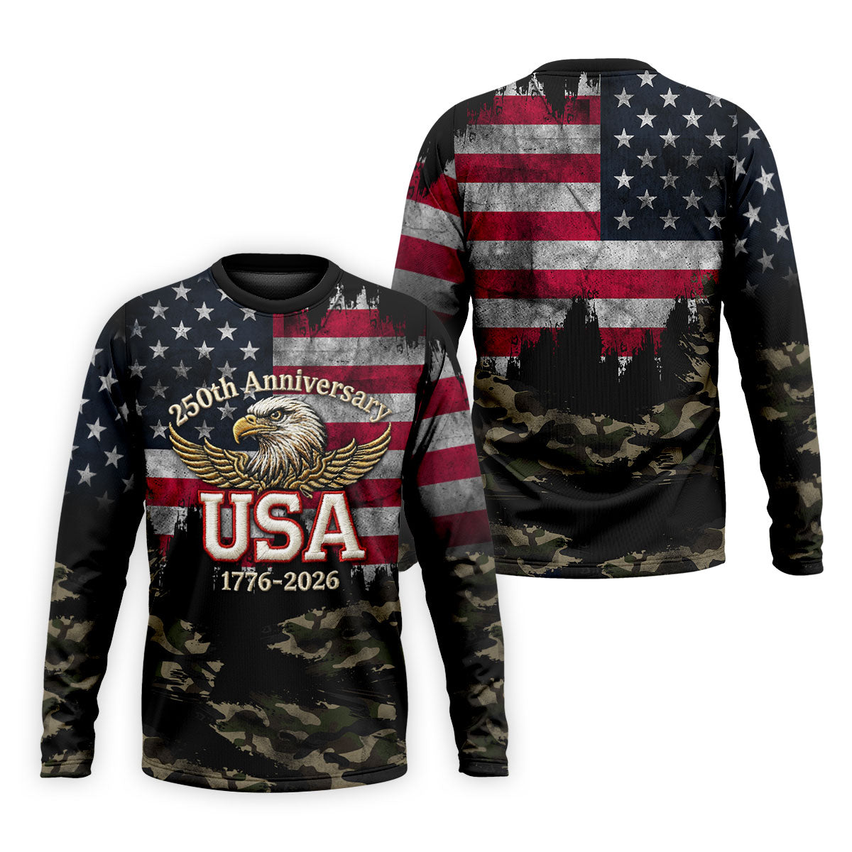 250th Anniversary Camo Golf Shirt, Distressed US Flag Patriotic 4th Of July Golf Shirts For Men