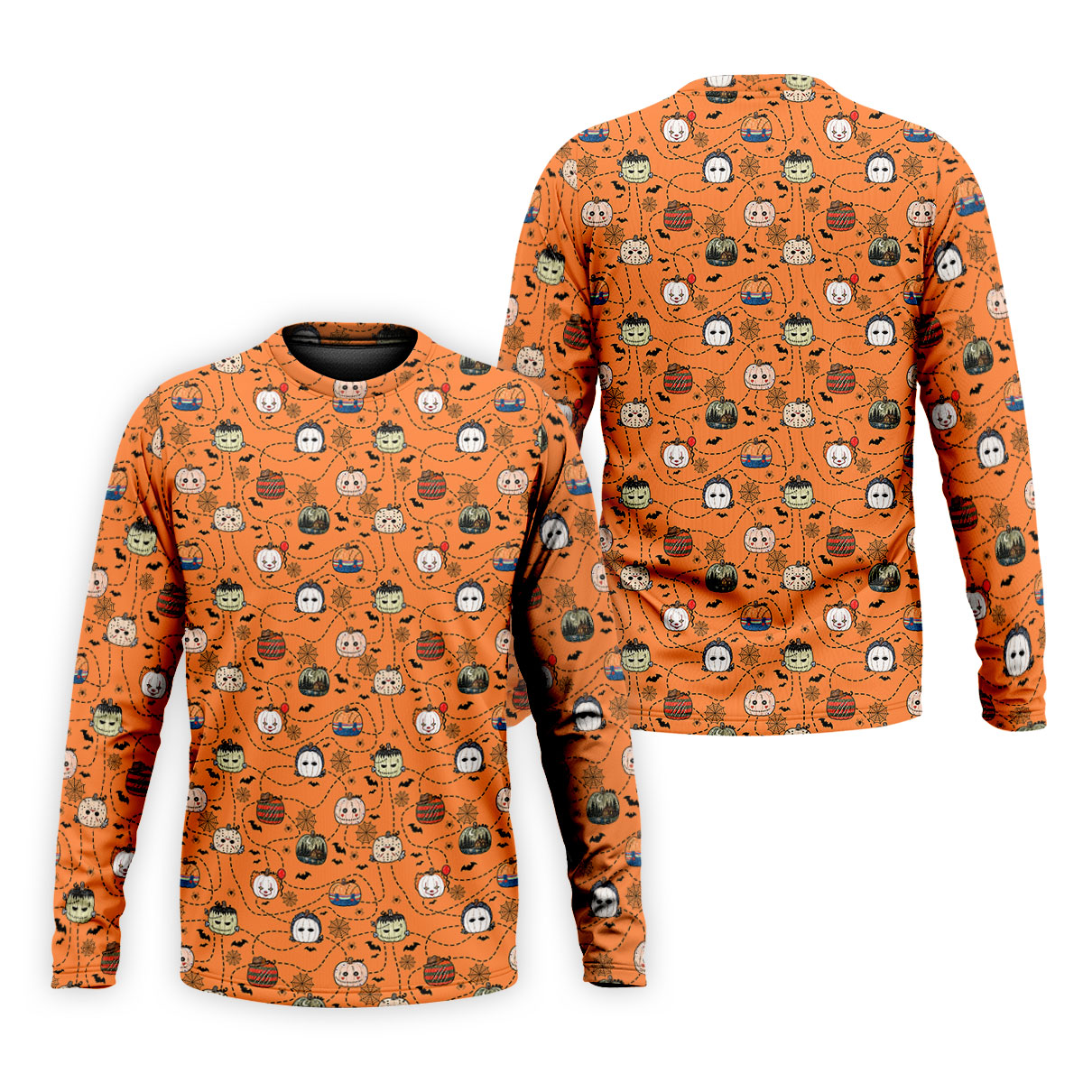 Orange Horror Character Pumpkin Pattern Golf Polo Shirt, Printed Golf Shirts, Mens Golf Polo