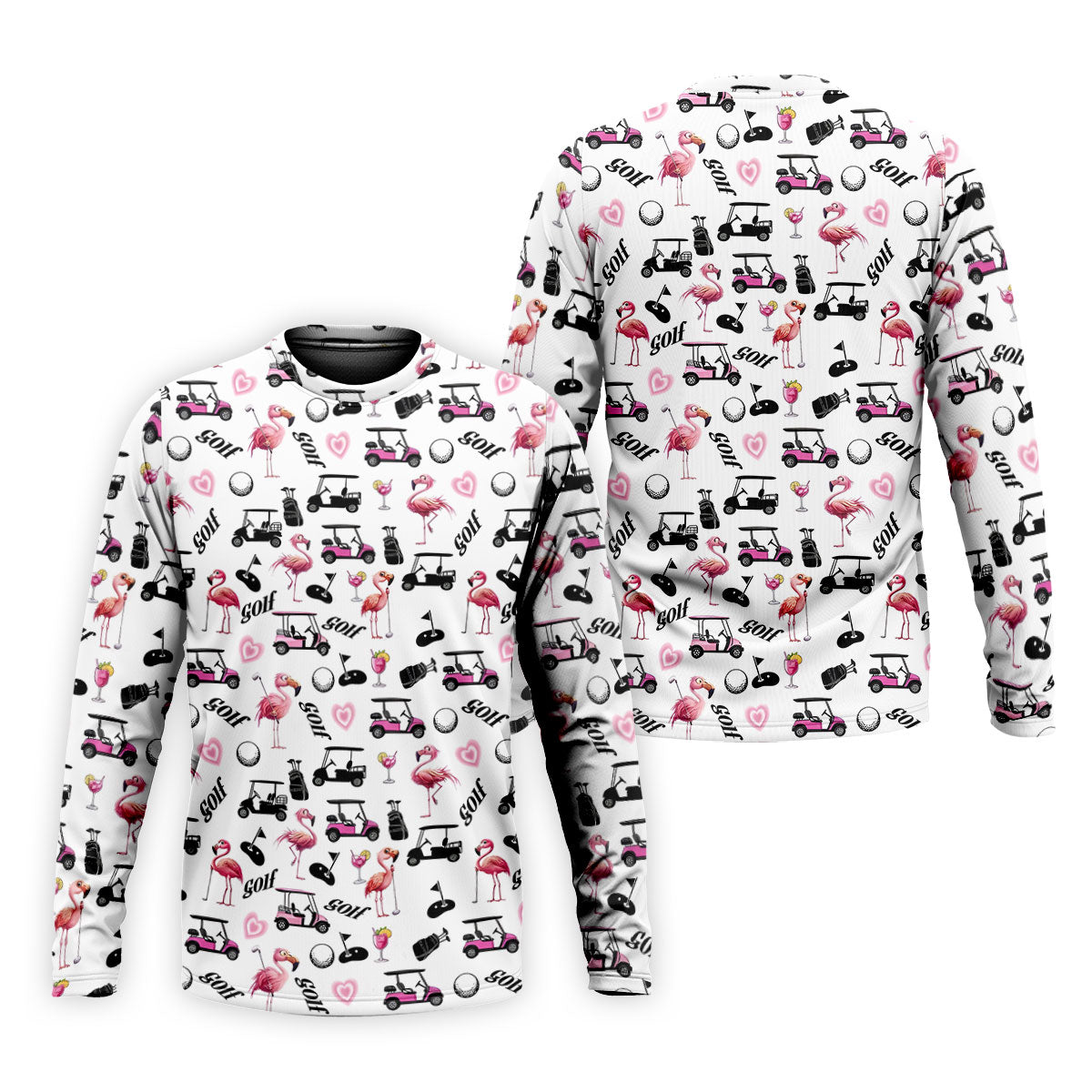Pink Flamingo Golf Cart Martini Hawaiian Golf Shirt, Mens Golf Polo, Printed Golf Shirts