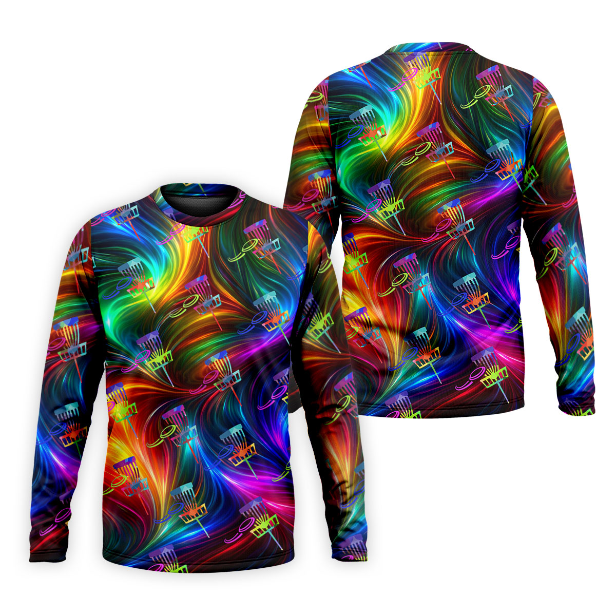 Colorful Disc Golf Basket Swirl Pattern Polo Shirt, Printed Golf Shirts, Hawaiian Golf Shirt, Mens Golf Apparel