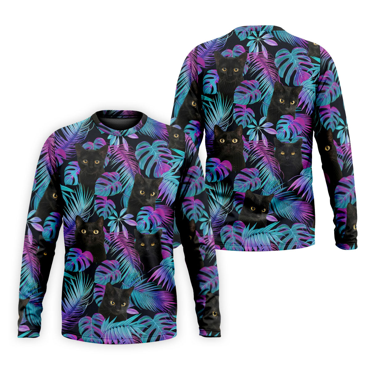 Funny Black Cat Purple Blue Gradient Hawaiian Golf Shirt, Golf Shirts For Men