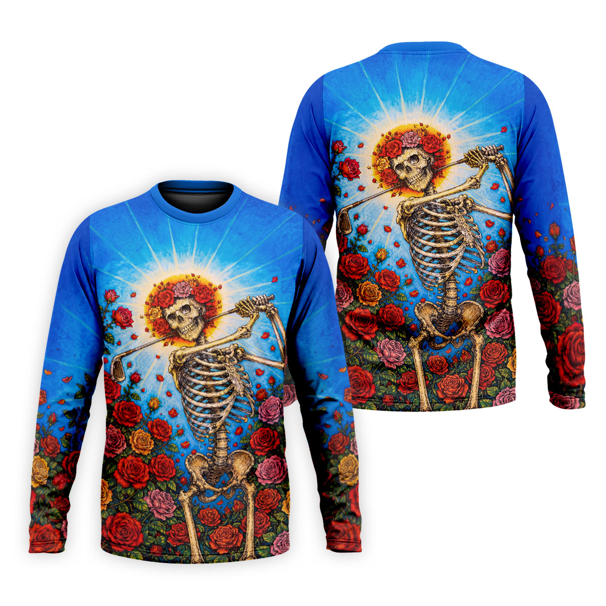 Skeleton Blowing Golf Club Halloween Polo Shirt, Men's Golf Shirt, Mens Golf Polo