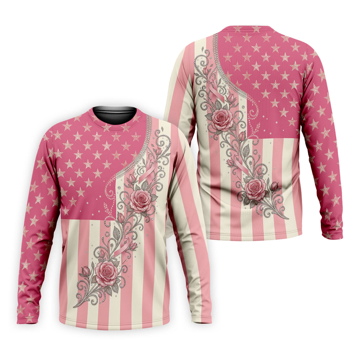 Pink Stars Stripes Rose Breast Cancer Polo Shirt, Men's Golf Shirt, Mens Golf Polo
