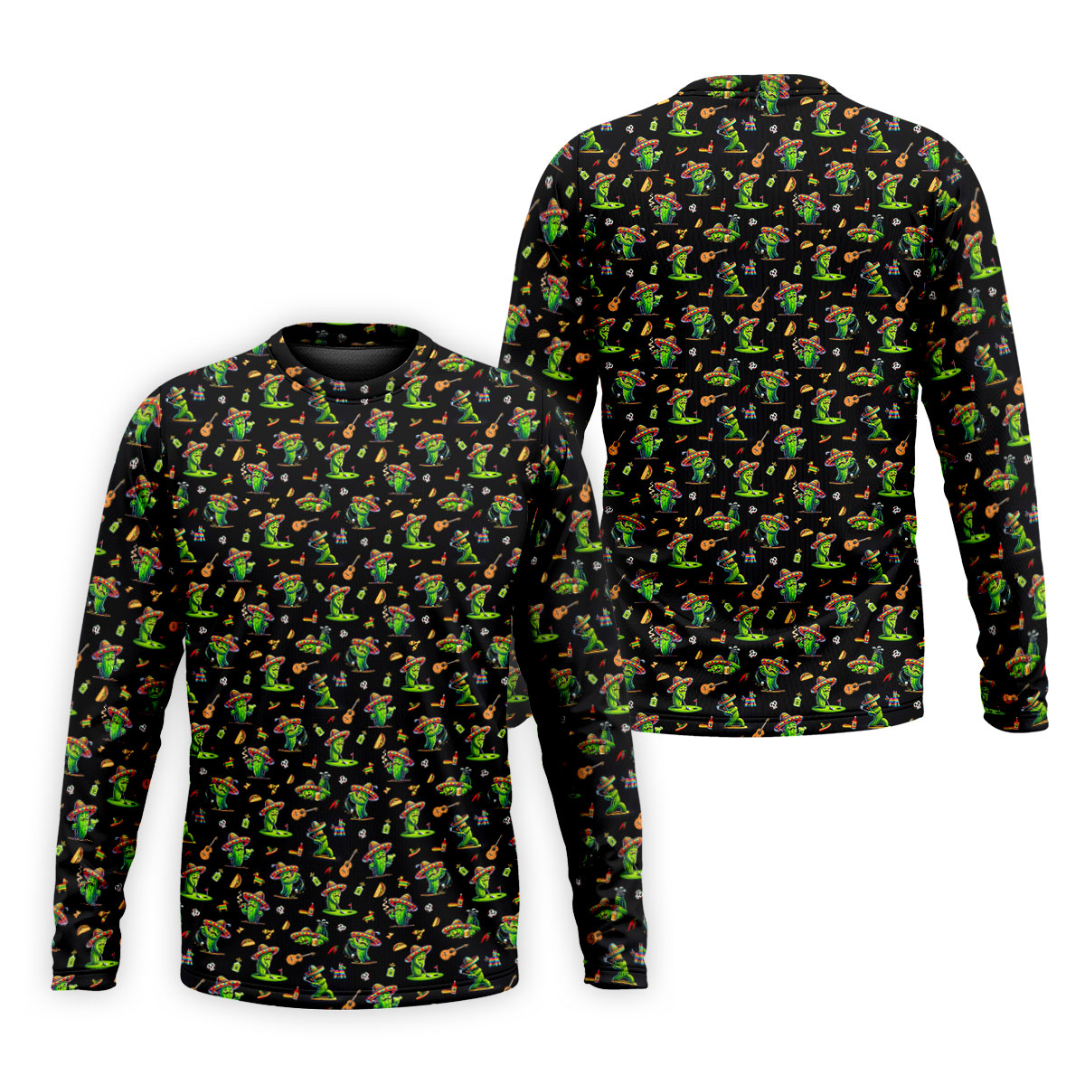 Cartoon Mustach Funny Cactus Cinco De Mayo Celebration Fiesta Themed Black Golf Shirts For Men