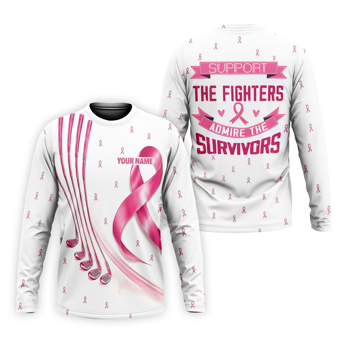 Support The Fighters Custom Pink Ribbon Golf Shirt, Polo Shirts For Men, Mens Golf Shirts