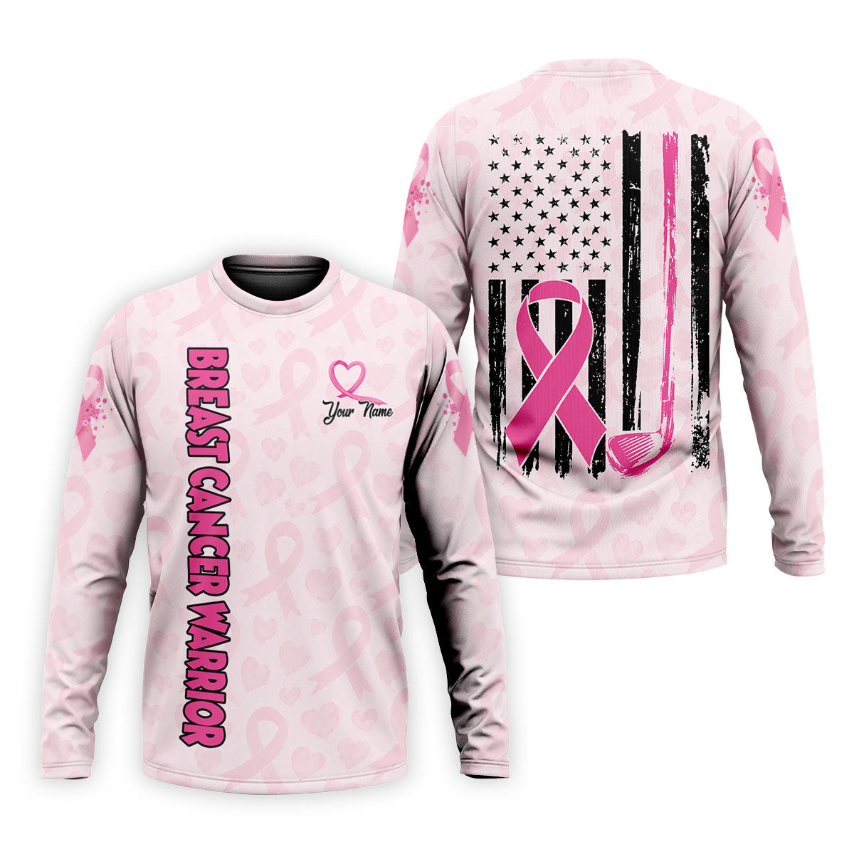 Personalized Breast Cancer Warrior Pink Ribbon Polo, Mens Golf Polo, Golf Apparel For Men