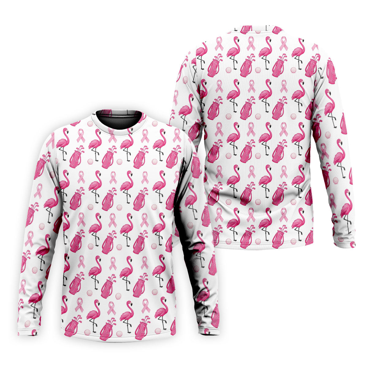 Pink Flamingo Golf Bag Breast Cancer Polo Shirt, Men's Golf Shirt, Printed Golf Shirts