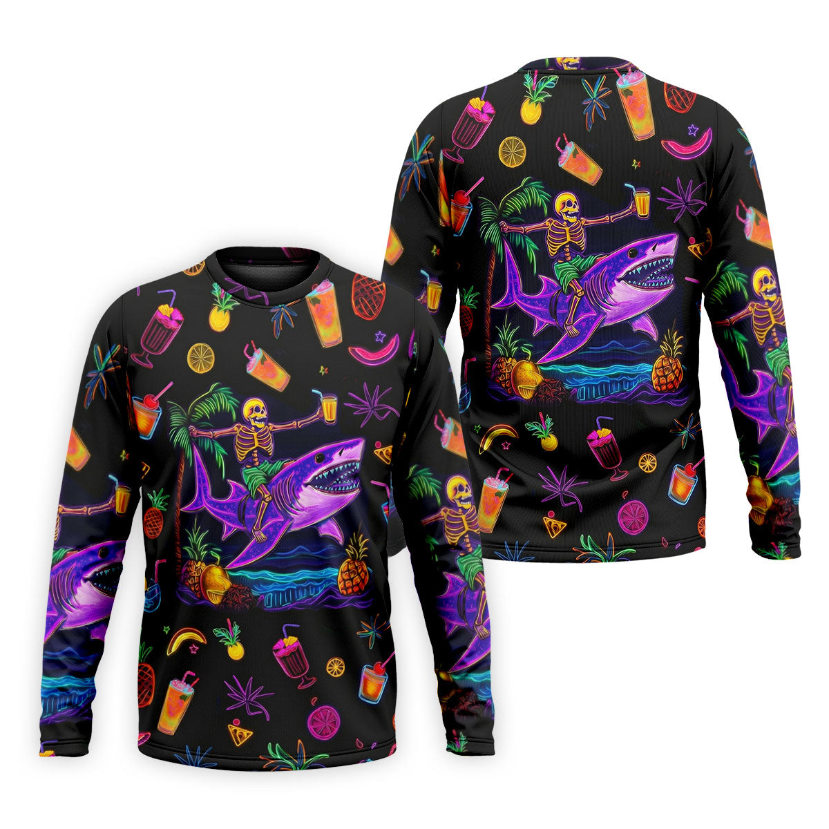 Neon Shark Beach Party Pattern Hawaiian Golf Shirt, Golf Shirts For Men, Polo Shirts For Men