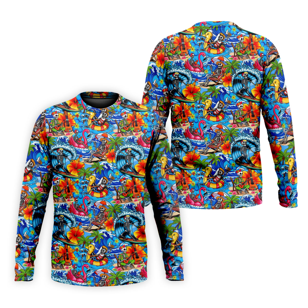 Blue Tropical Skeleton Surfer Pattern Golf Polo Shirt, Men's Golf Shirt, Golf Polo Shirts For Men