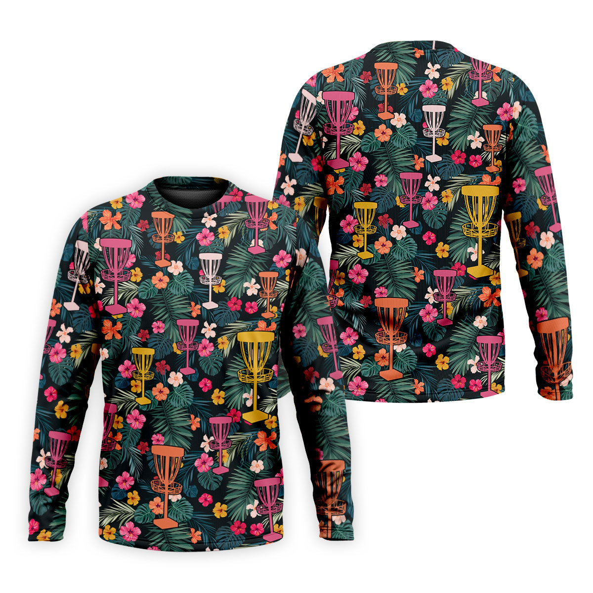 Dark Tropical Disc Golf Basket Polo Shirt, Printed Golf Shirts, Golf Apparel For Men