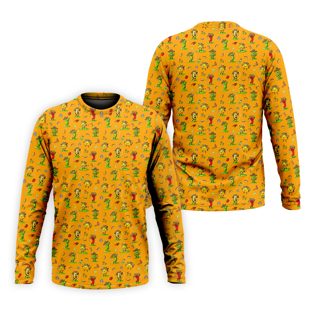 Mexican Cartoon Food Characters Cinco De Mayo Celebration Fiesta Themed Orange Golf Shirts For Men