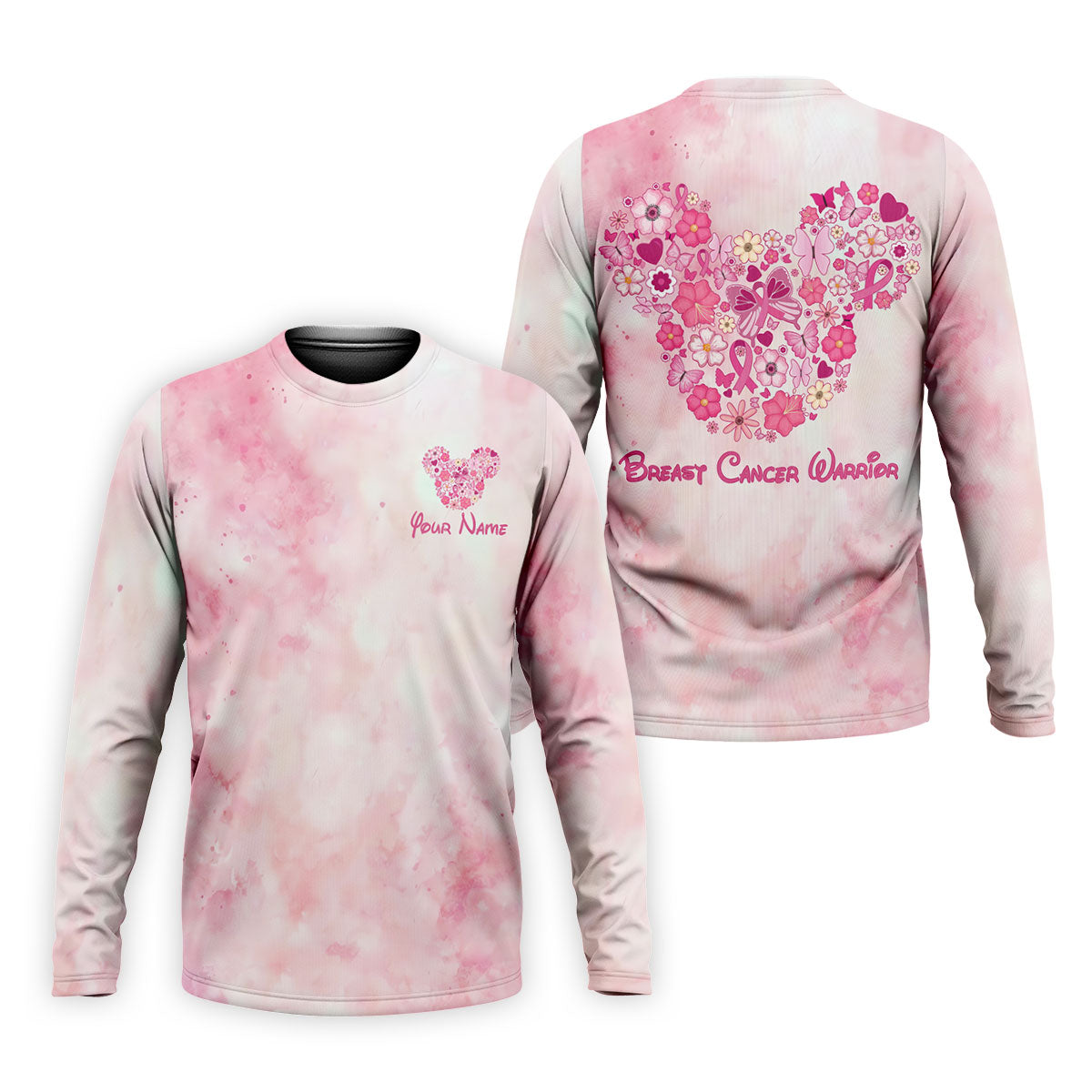Custom Floral Heart Breast Cancer Polo Shirt, Golf Shirts For Men, Mens Golf Apparel