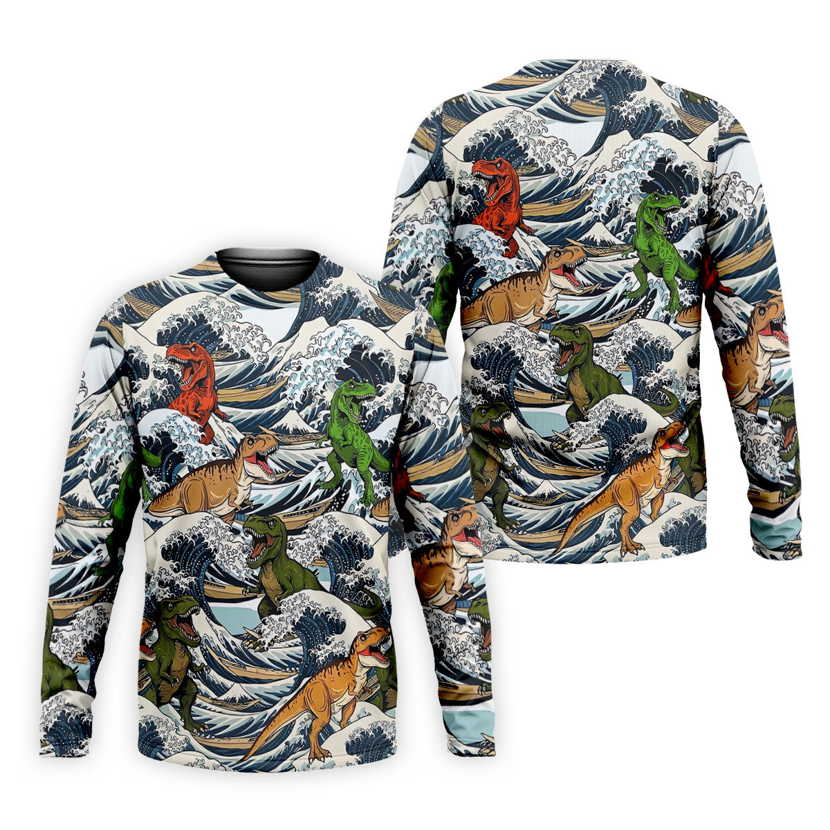 T Rex Surfing Great Wave Golf Polo Shirt, Men's Golf Shirt, Printed Golf Shirts