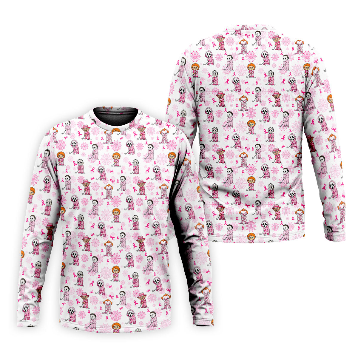Halloween Horror Character Breast Cancer Polo Shirt, Mens Golf Polo, Golf Apparel For Men