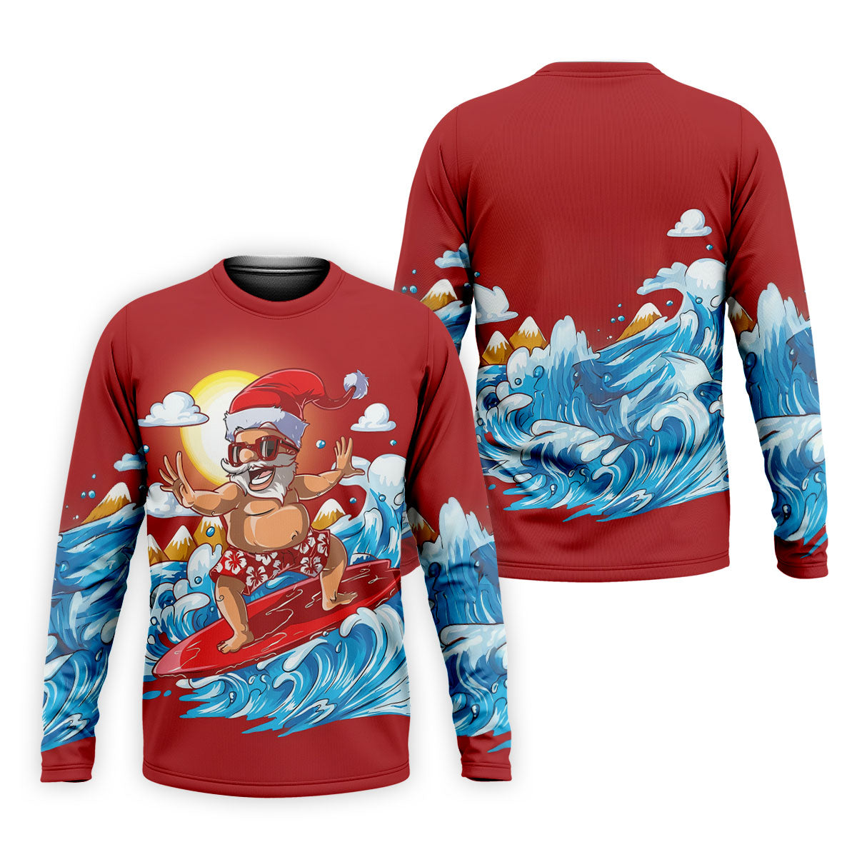 Men's Funny Santa Surfing Men's Golf Polo, Christmas Golf Shirt, Golf Apparel For Men