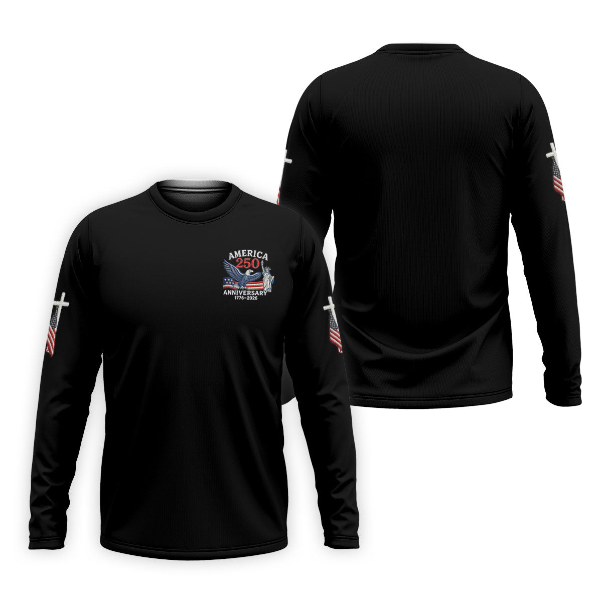 Faith Cross Bald Eagle America 250 Anniversary Black Patriotic Golf Shirt, Golf Shirts For Men